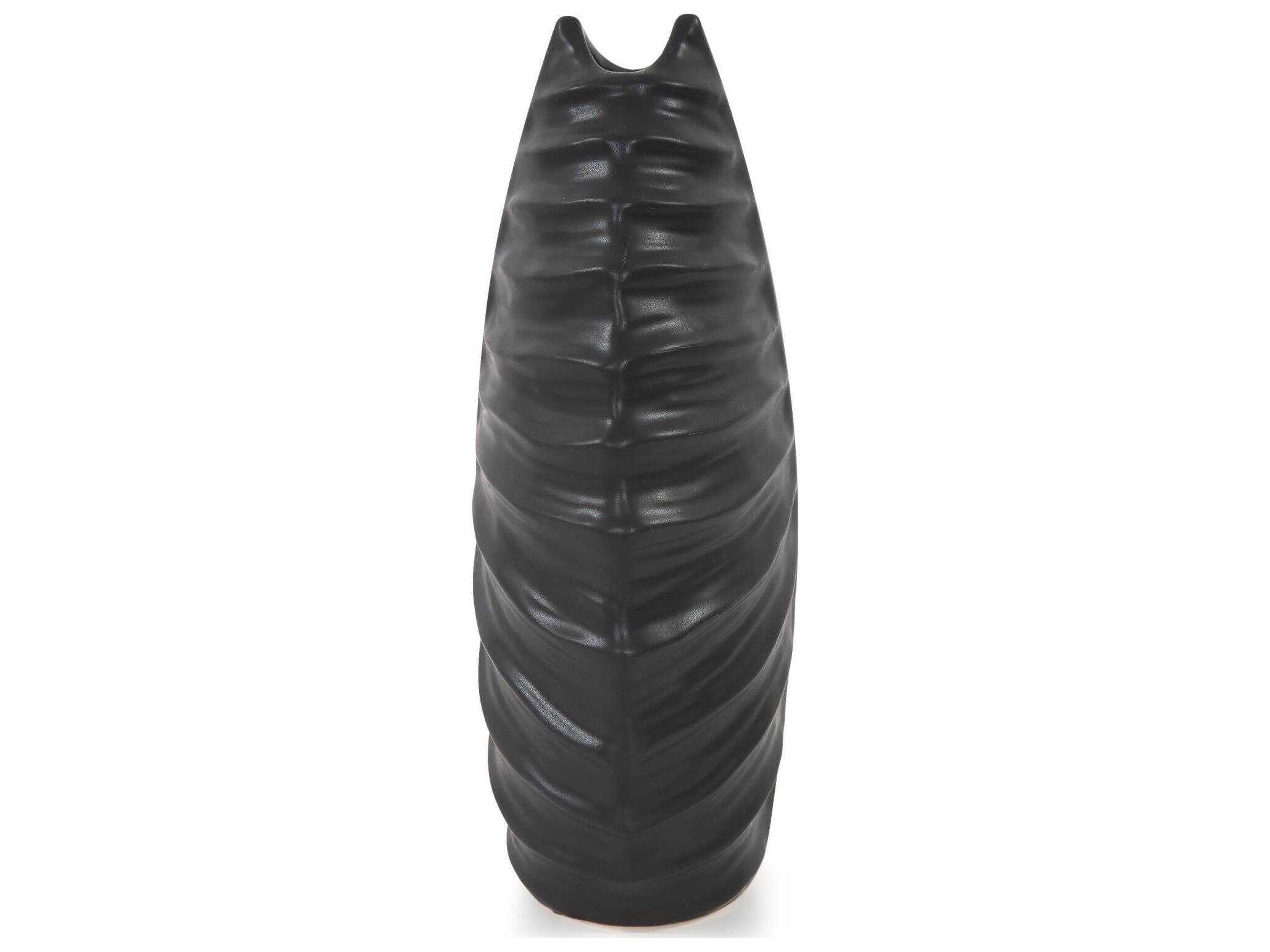 Howard Elliott Dierks Ribbed Matte Black Vase