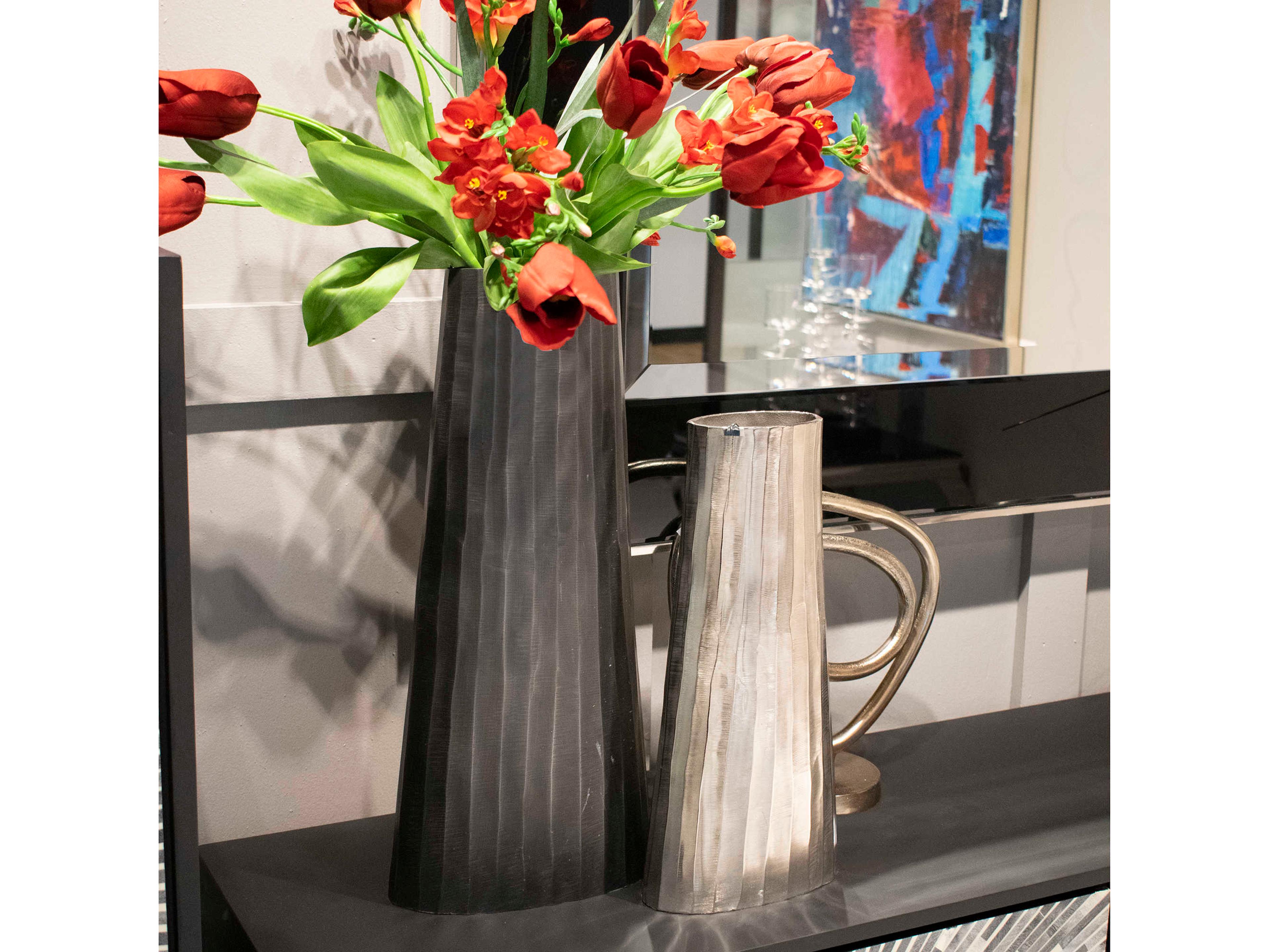 Howard Elliott Metallic Silver 8" Chiseled Vase