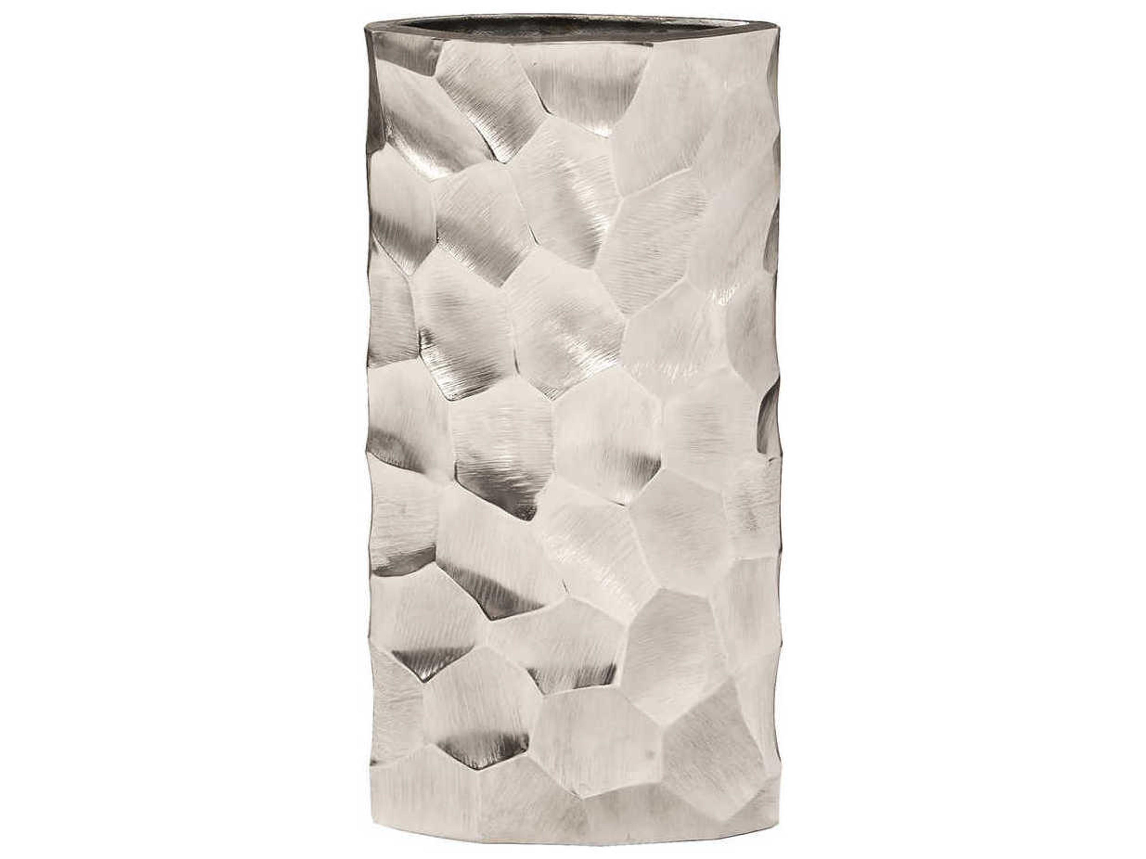 Howard Elliott Bright Silver 9" Hammered Oval Vase