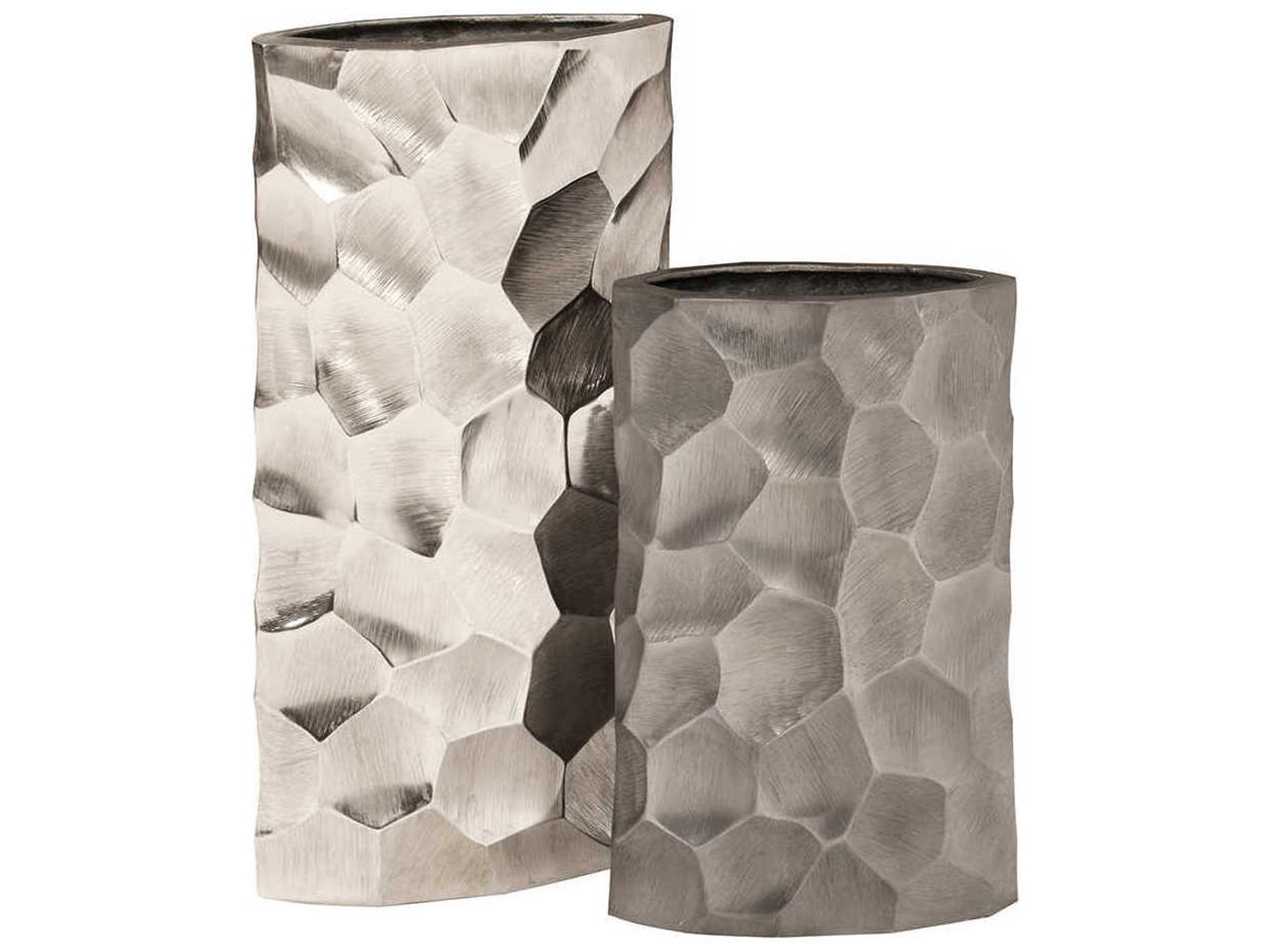 Howard Elliott Bright Silver 9" Hammered Oval Vase