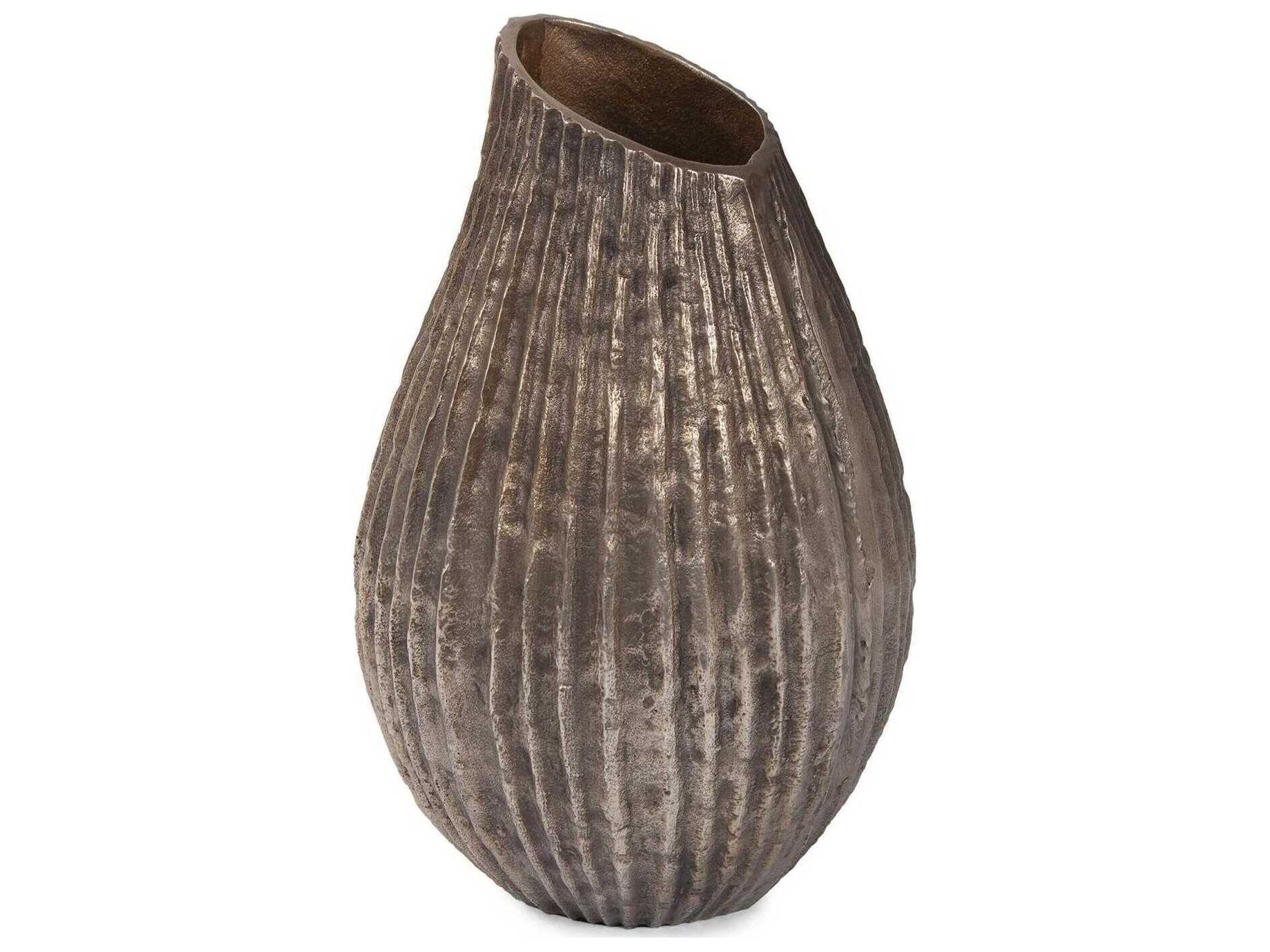 Howard Elliott Organic Grooved Bronze Teardrop Vase