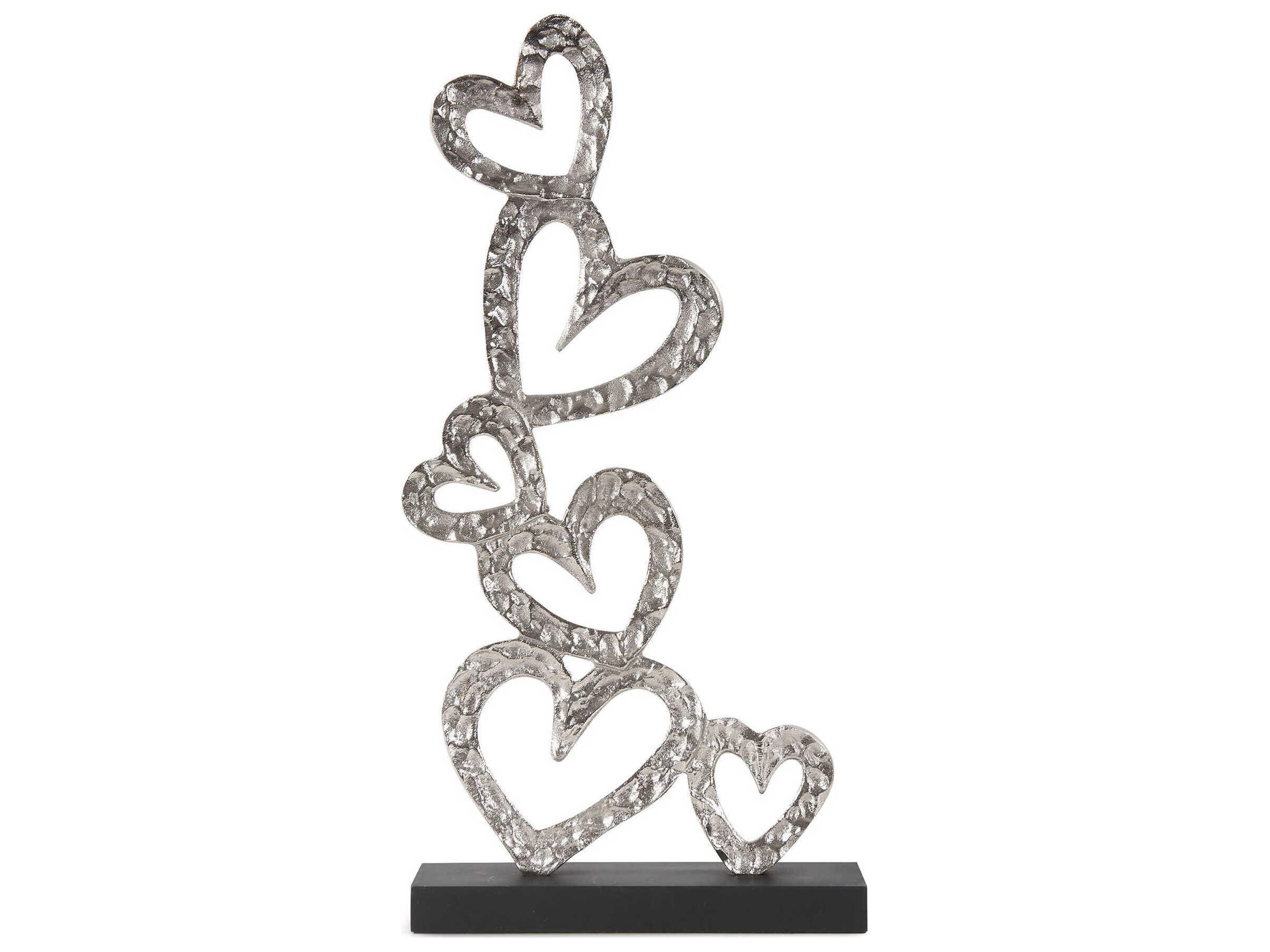 Howard Elliott Bright Silver Black Tower Of Hearts Sculpture
