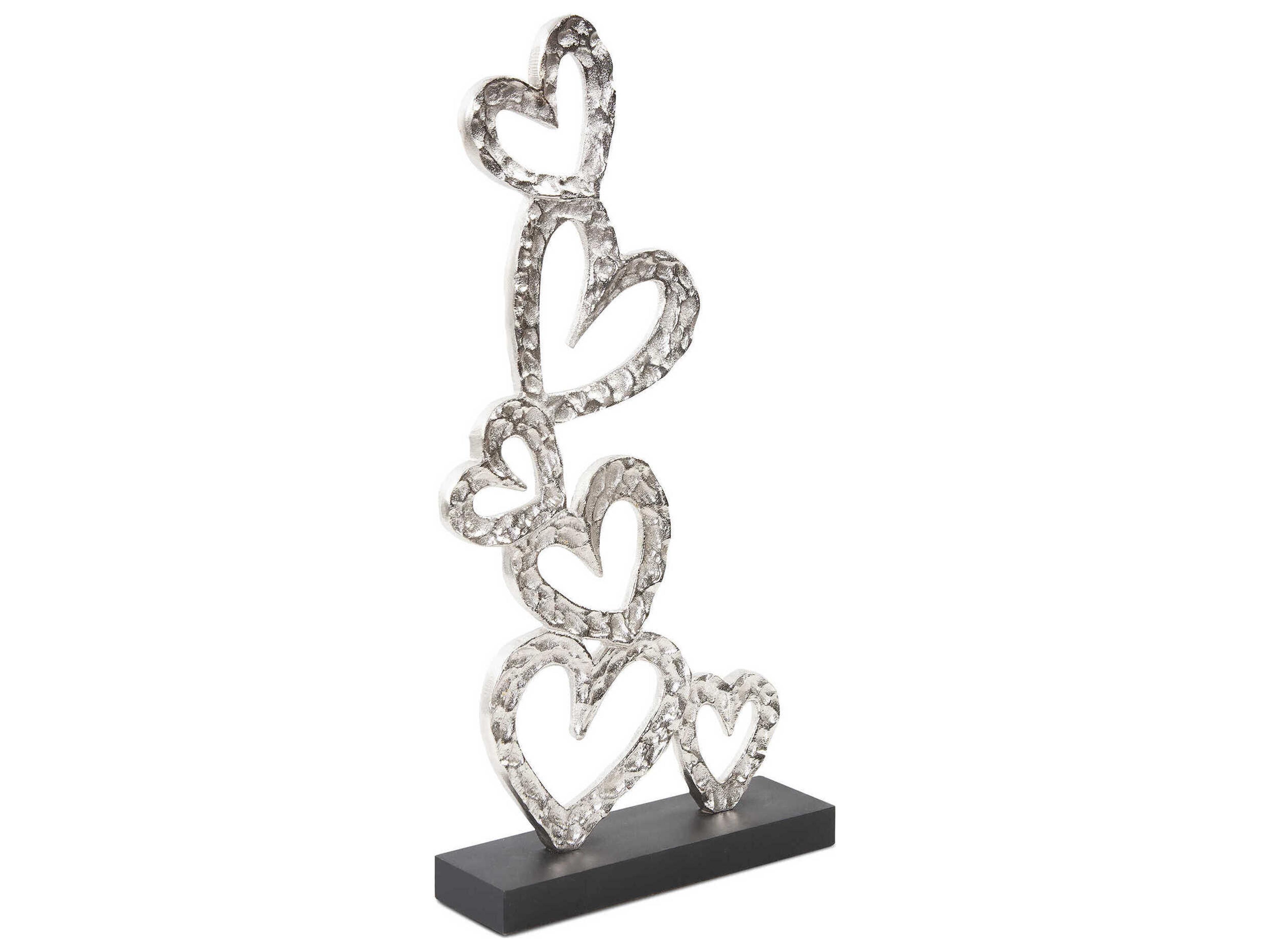 Howard Elliott Bright Silver Black Tower Of Hearts Sculpture