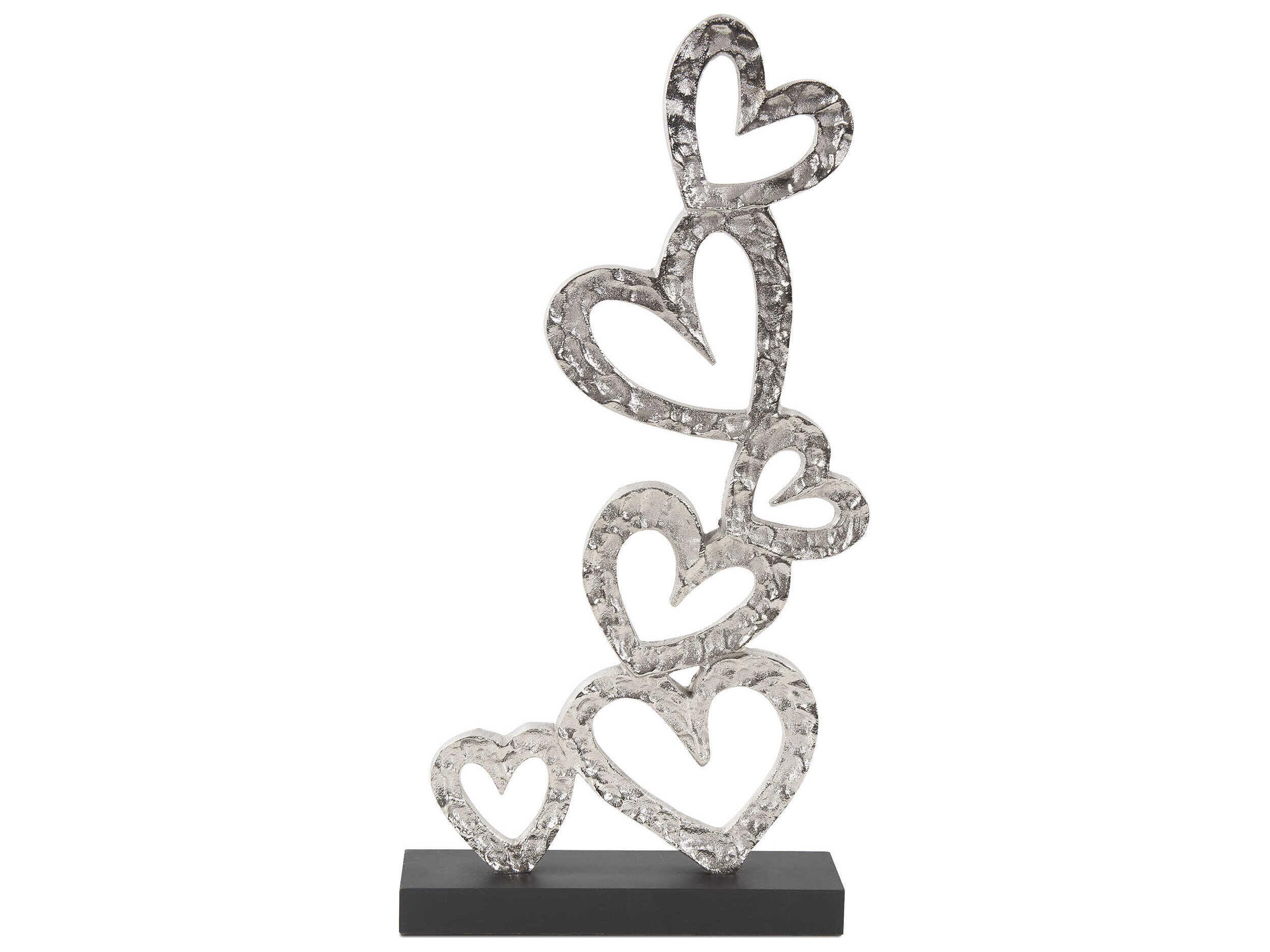 Howard Elliott Bright Silver Black Tower Of Hearts Sculpture