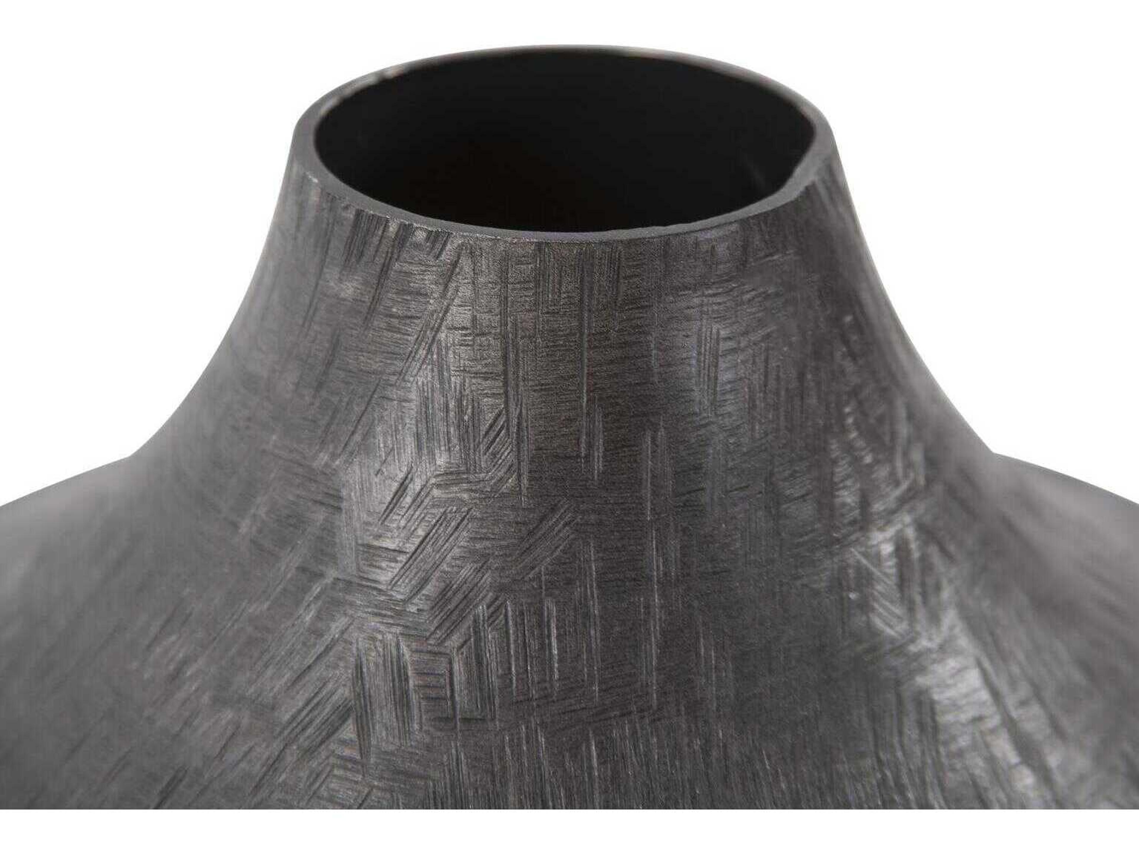 Howard Elliott Etched Crossways Graphite Curved Neck Vase