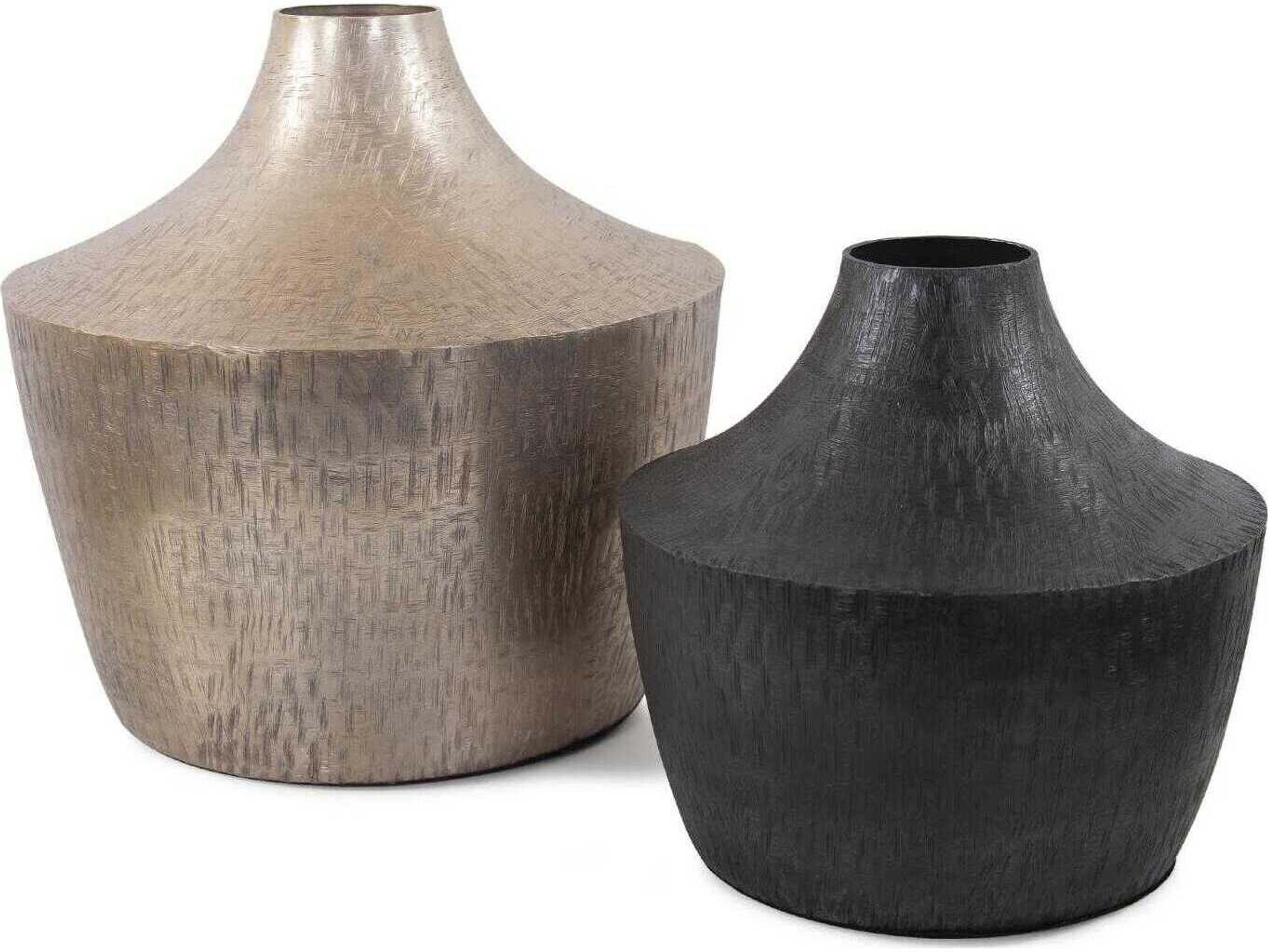 Howard Elliott Etched Crossways Graphite Curved Neck Vase