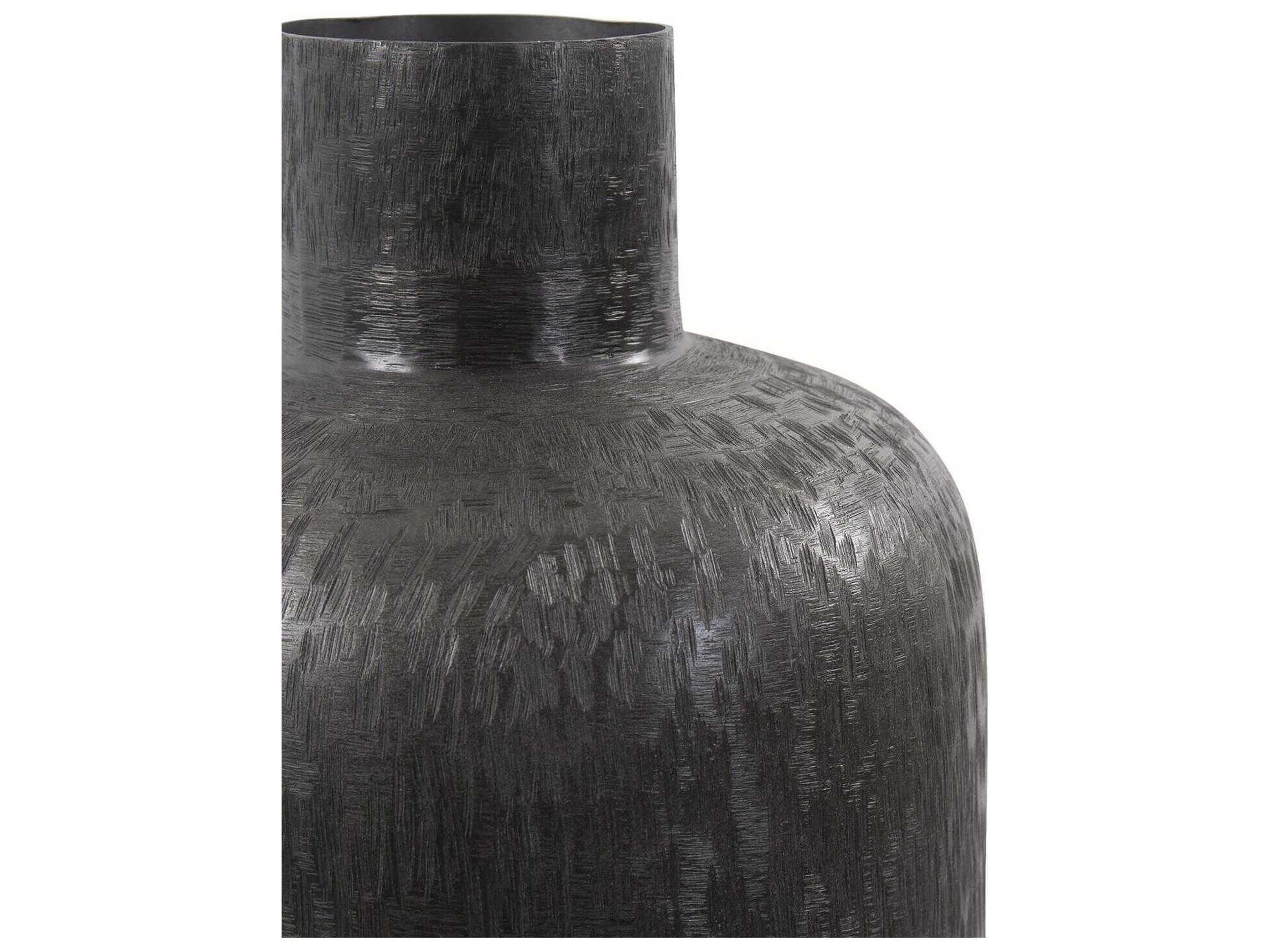 Howard Elliott Etched Crossways Graphite Short Neck Bottle Vase