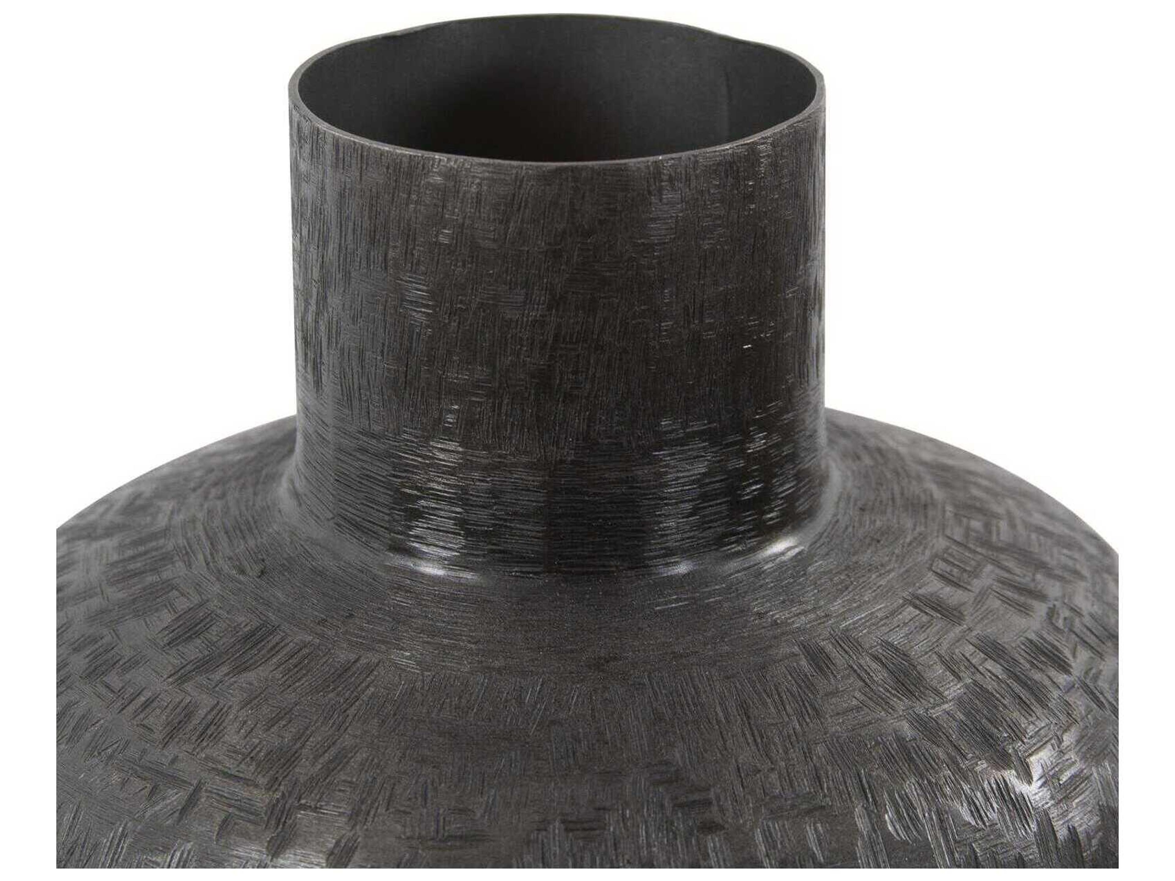 Howard Elliott Etched Crossways Graphite Short Neck Bottle Vase