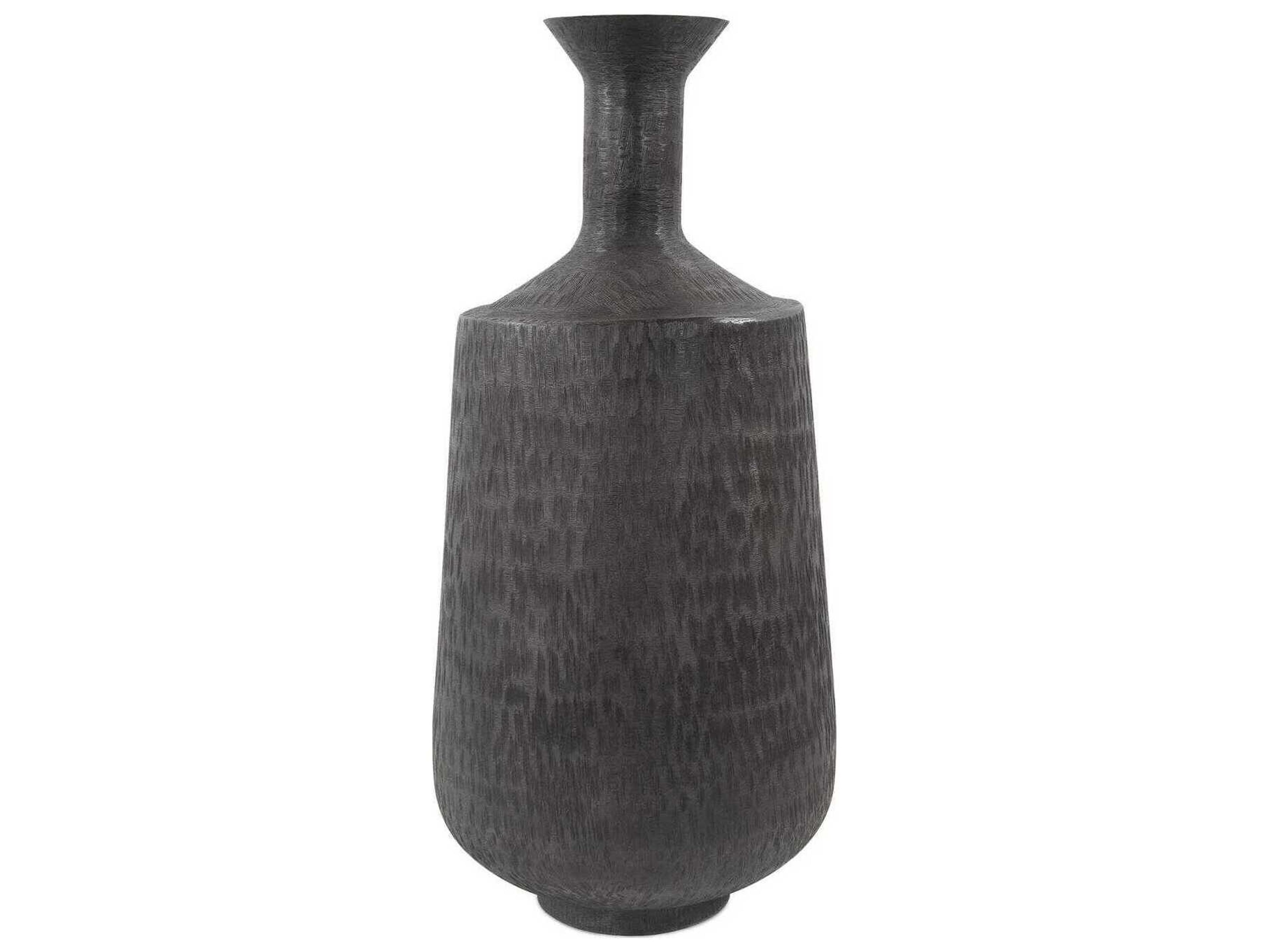 Howard Elliott Etched Crossways Graphite Flared Neck Vase