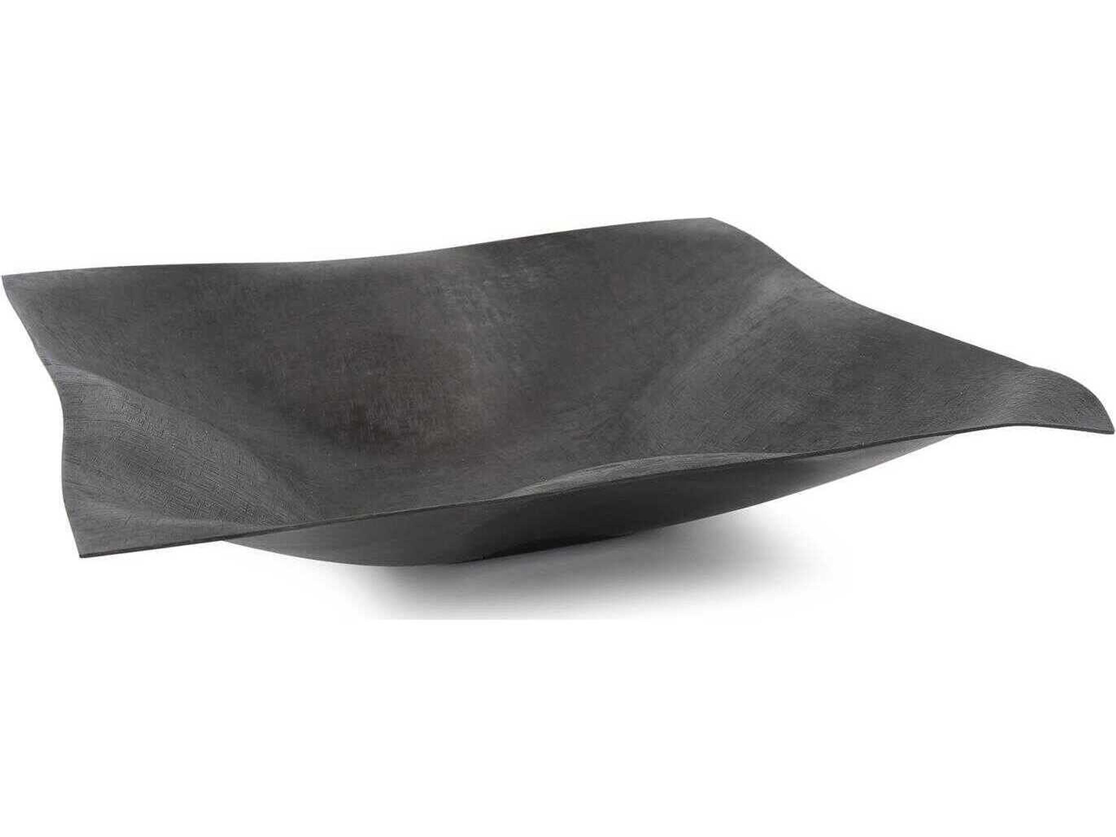 Howard Elliott Etched Crossways Wavy Edged Graphite Decorative Bowl