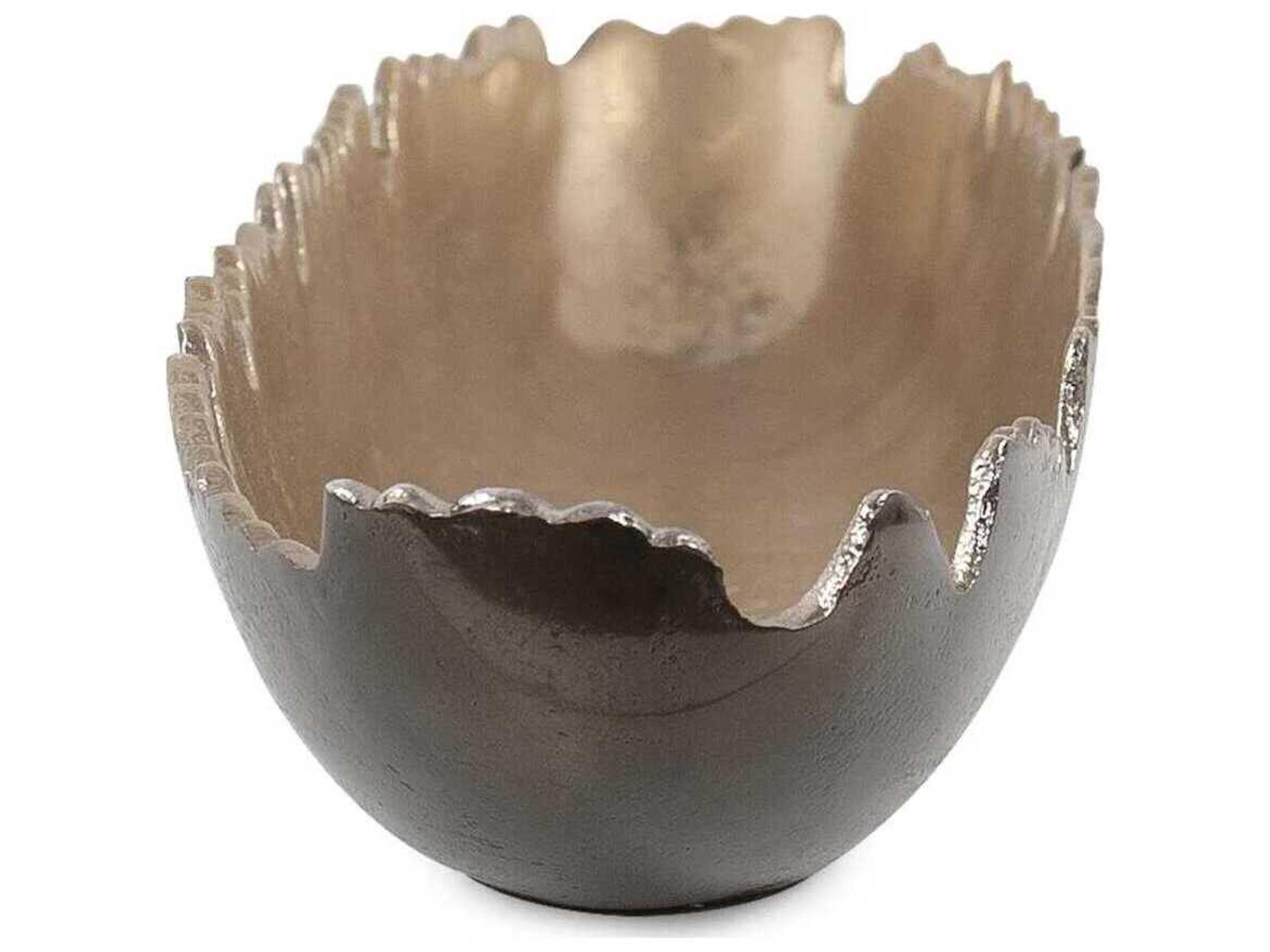 Howard Elliott Baniff Bronze Jagged Edged Shallow Oval Decorative Bowl