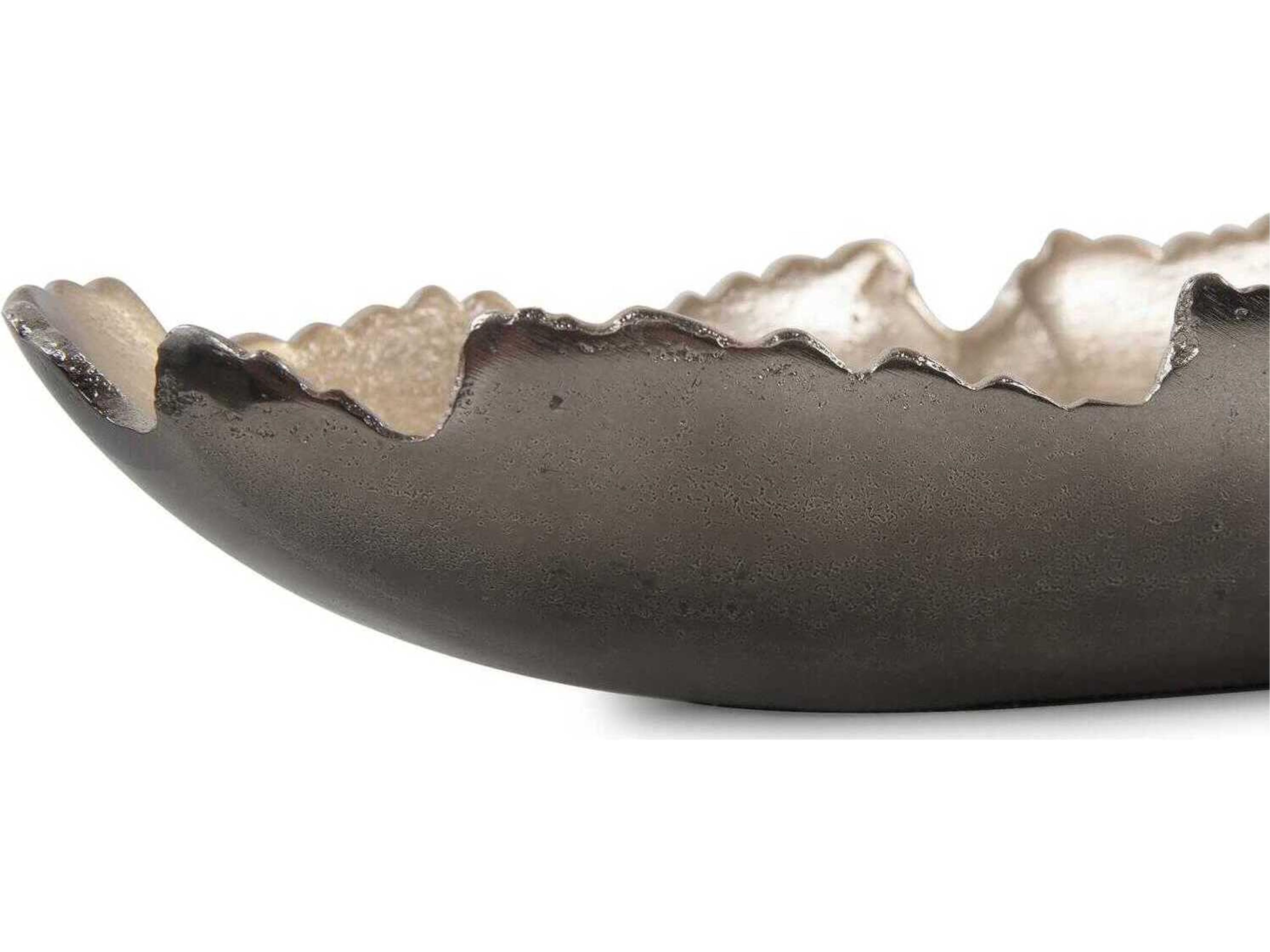 Howard Elliott Baniff Bronze Jagged Edged Shallow Oval Decorative Bowl