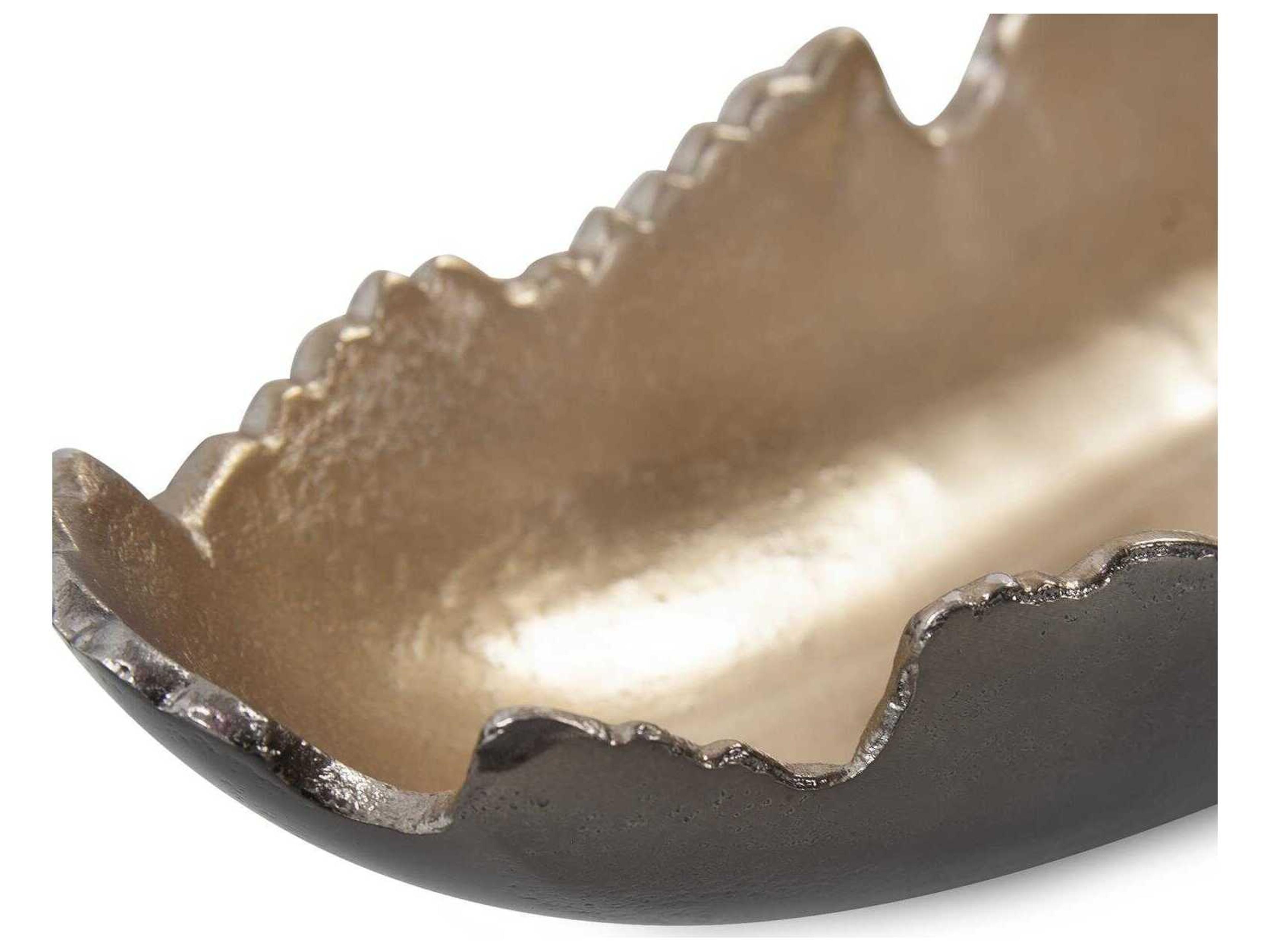 Howard Elliott Baniff Bronze Jagged Edged Shallow Oval Decorative Bowl