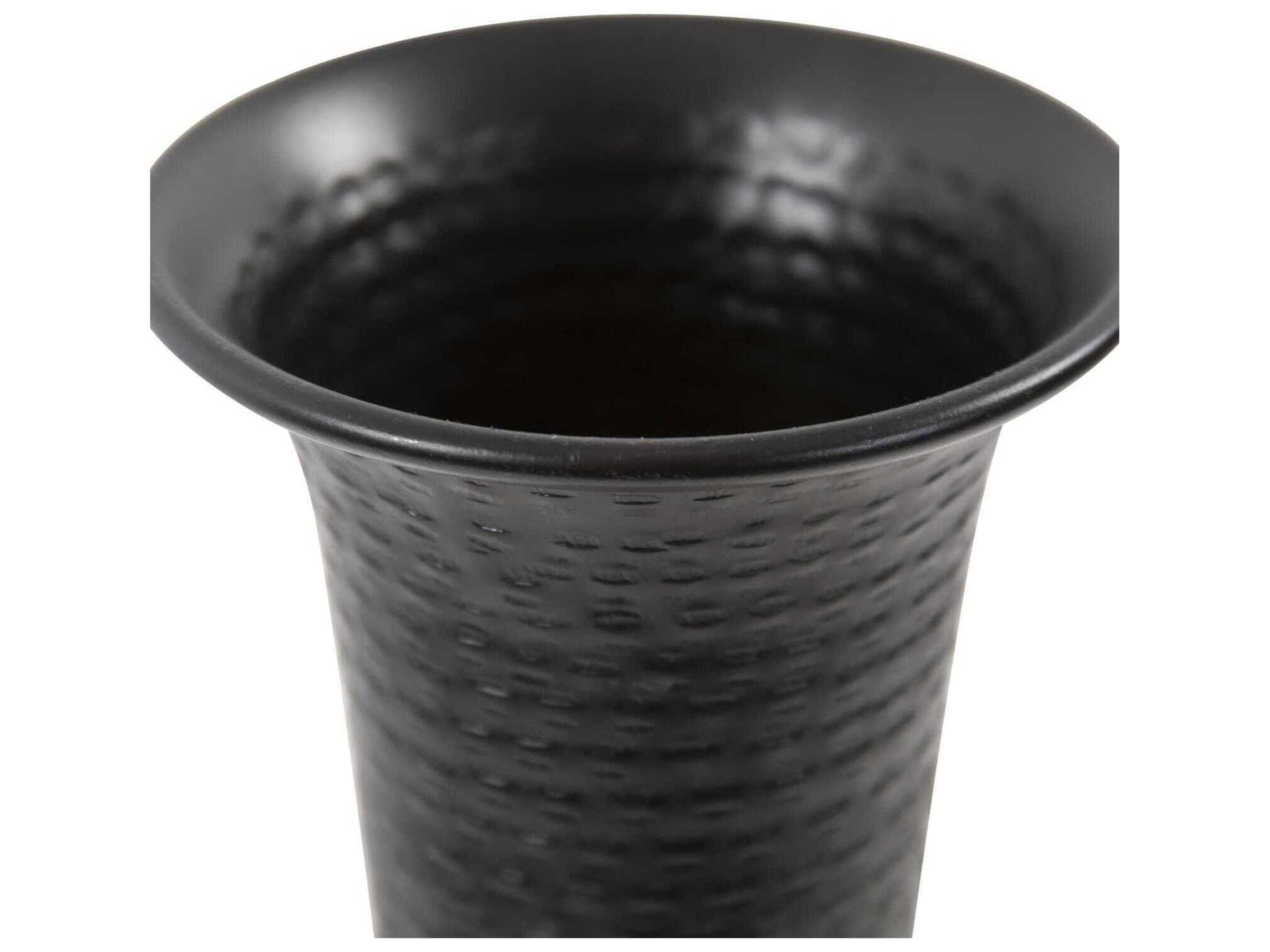 Hammered Matte Black Em Dash Flared Trumpet Vase