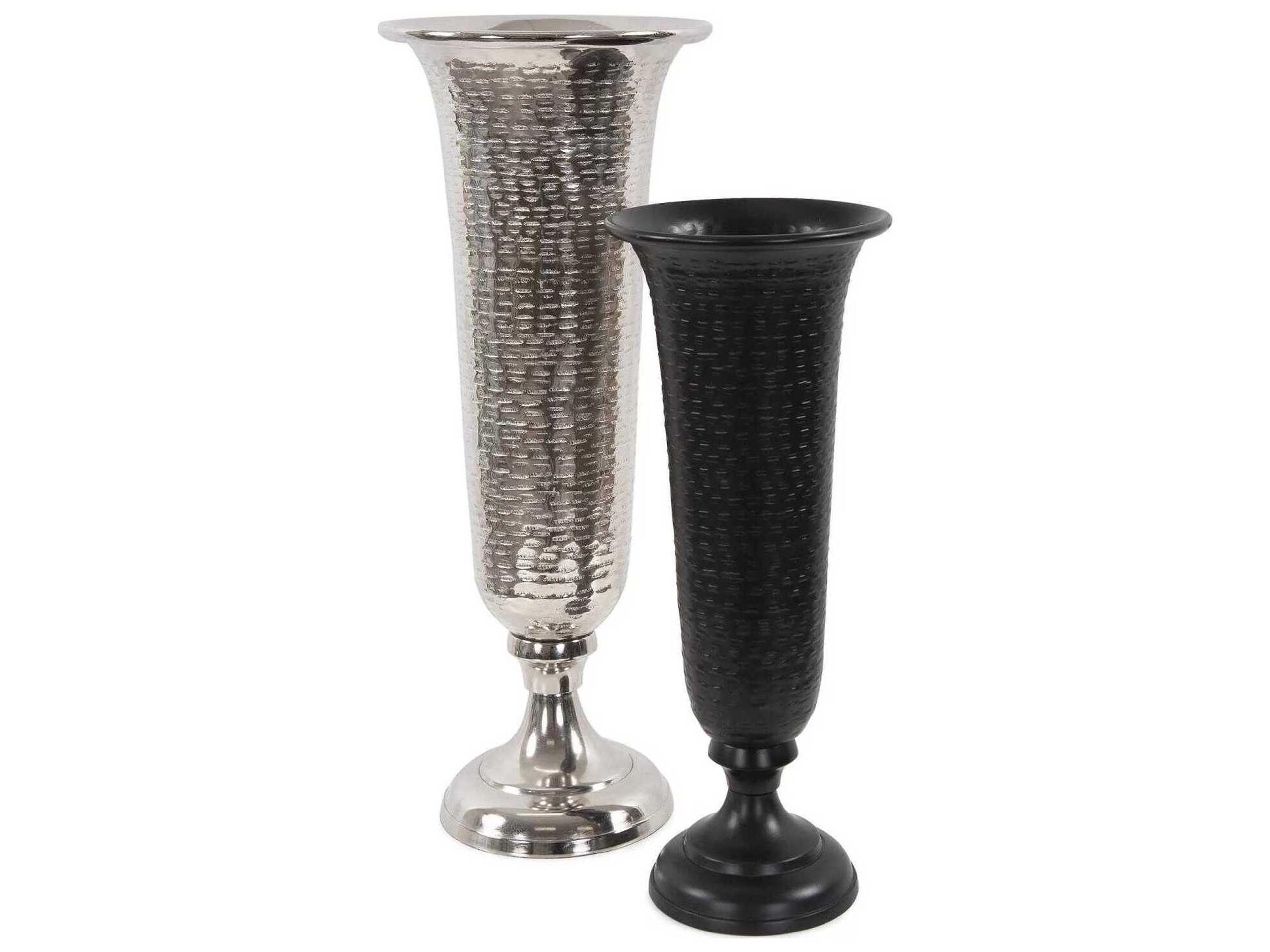 Howard Elliott Hammered Matte Black Em Dash Flared Trumpet Vase