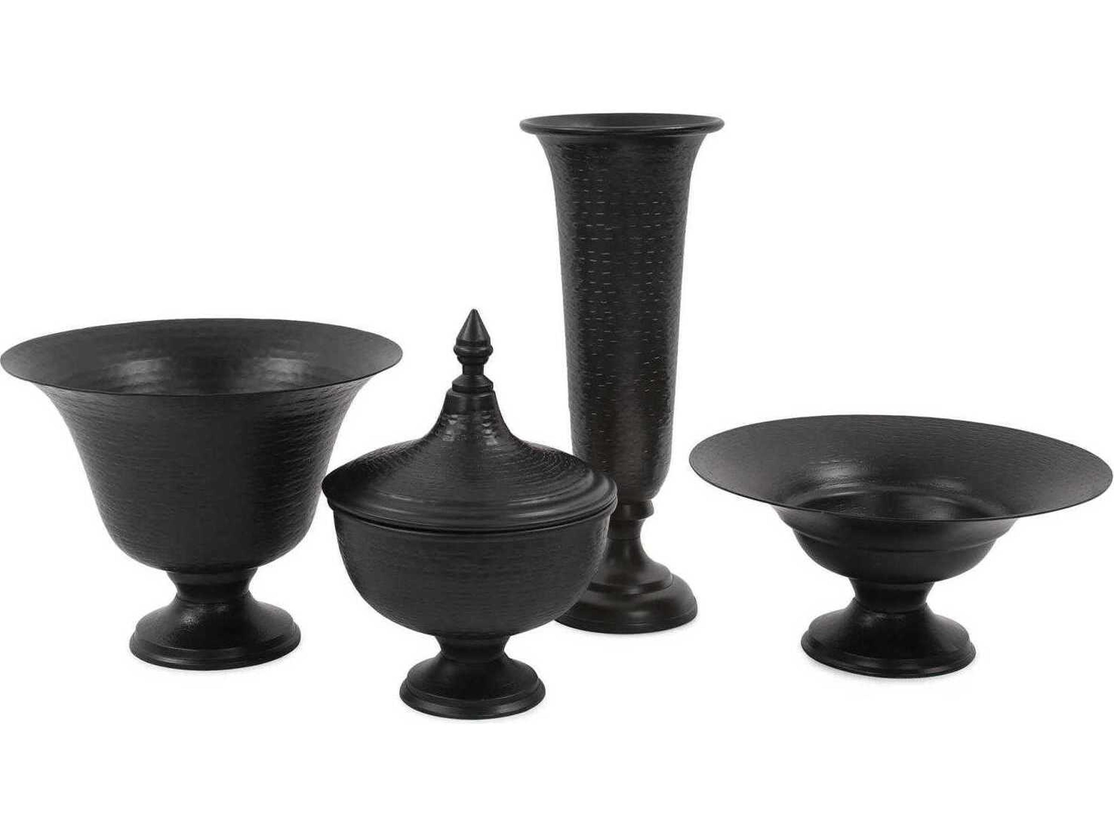 Howard Elliott Hammered Matte Black Em Dash Flared Trumpet Vase