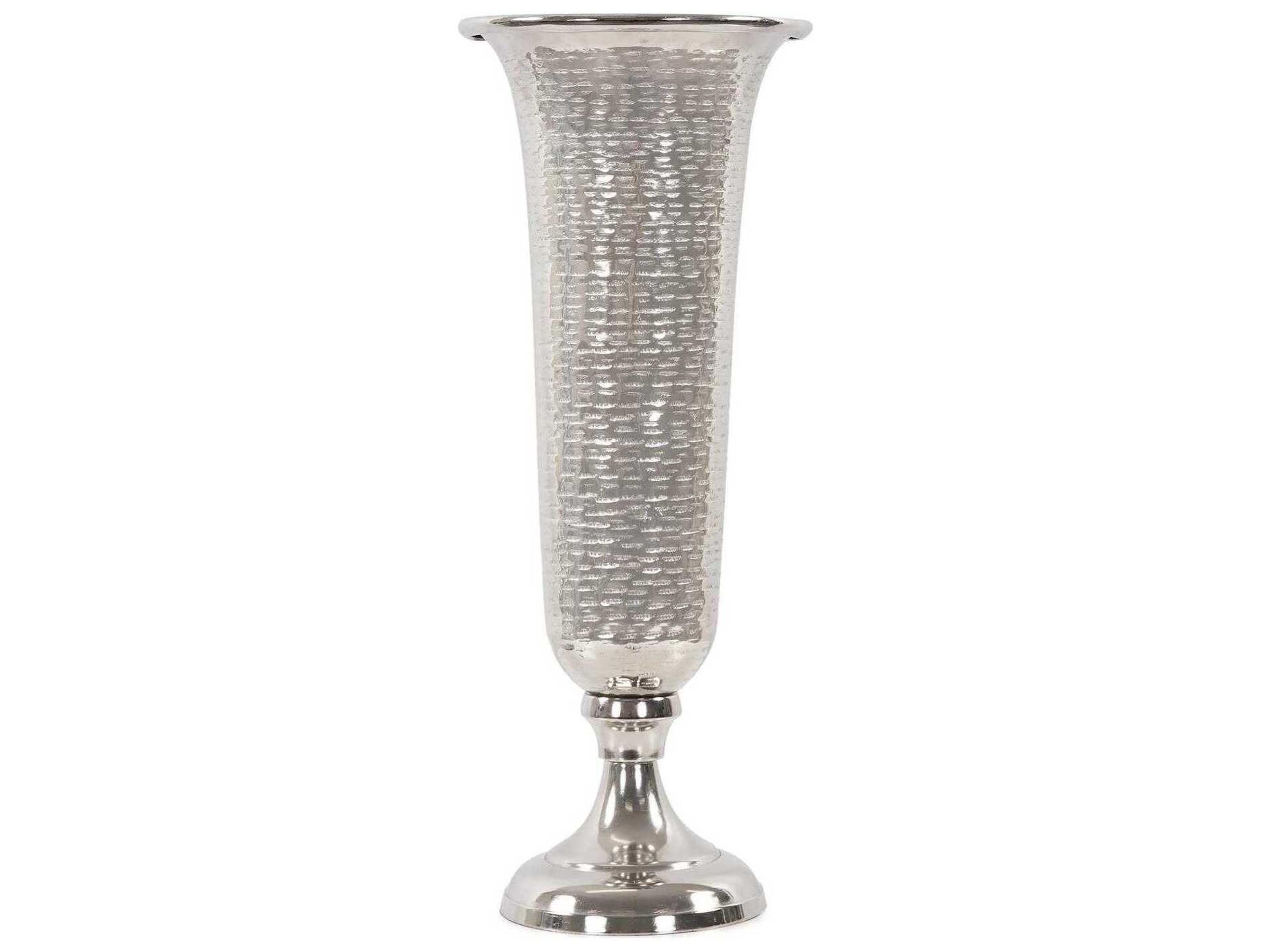 Hammered Bright Silver Em Dash Flared Trumpet Vase