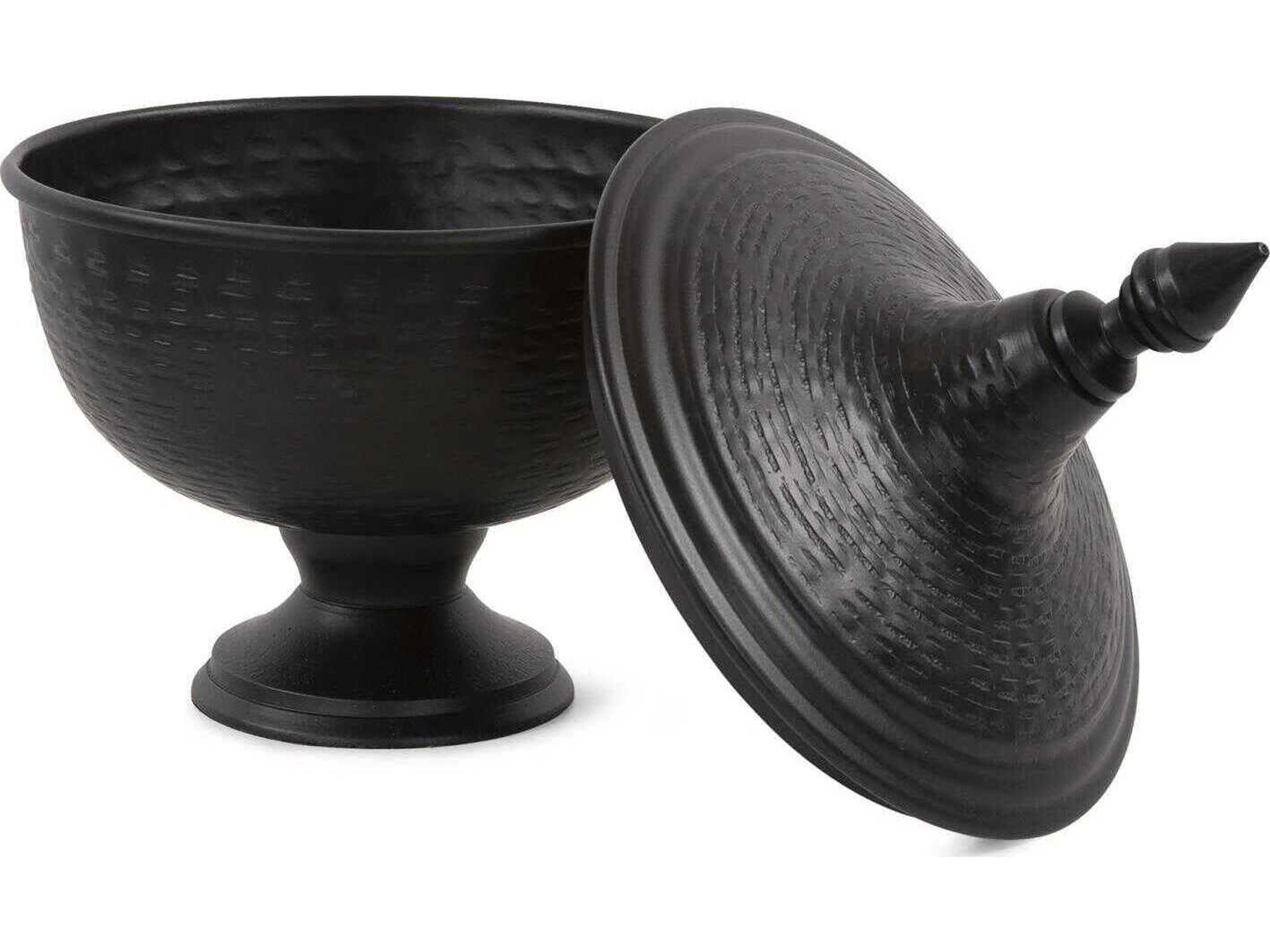 Hammered Em Dash Black Covered Urn