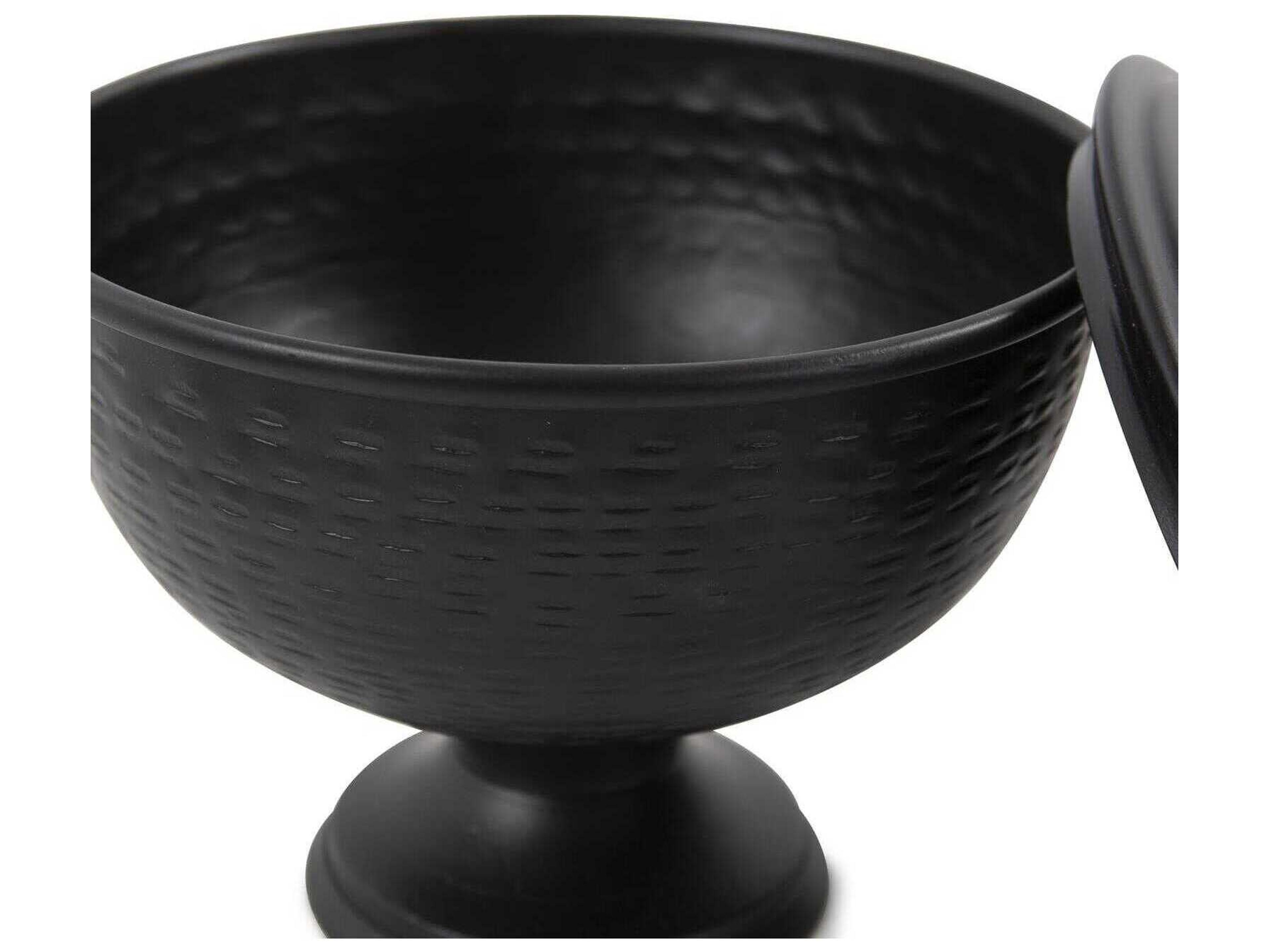 Howard Elliott Hammered Em Dash Black Covered Urn