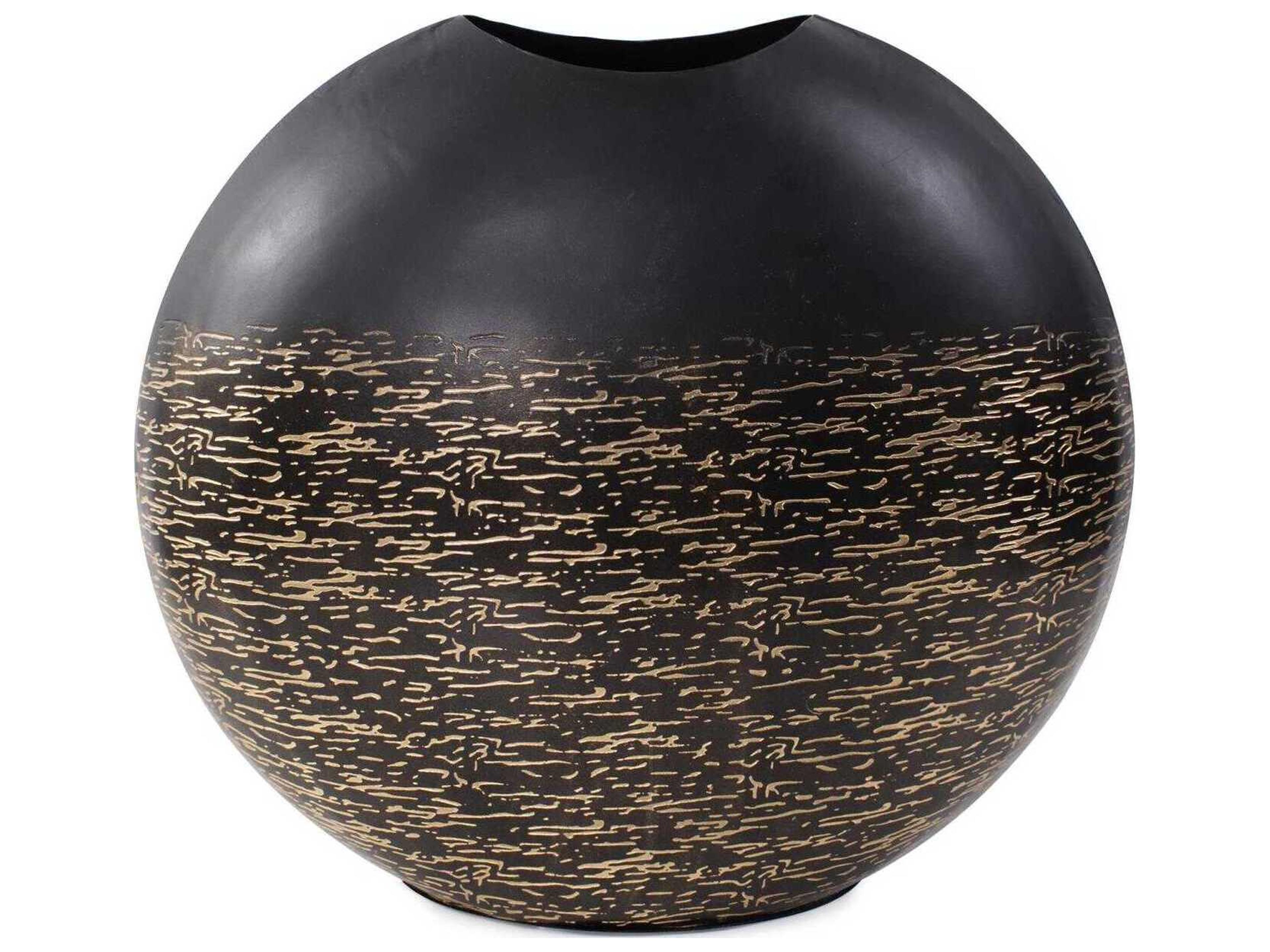 Golden Thread Black Disc Vase