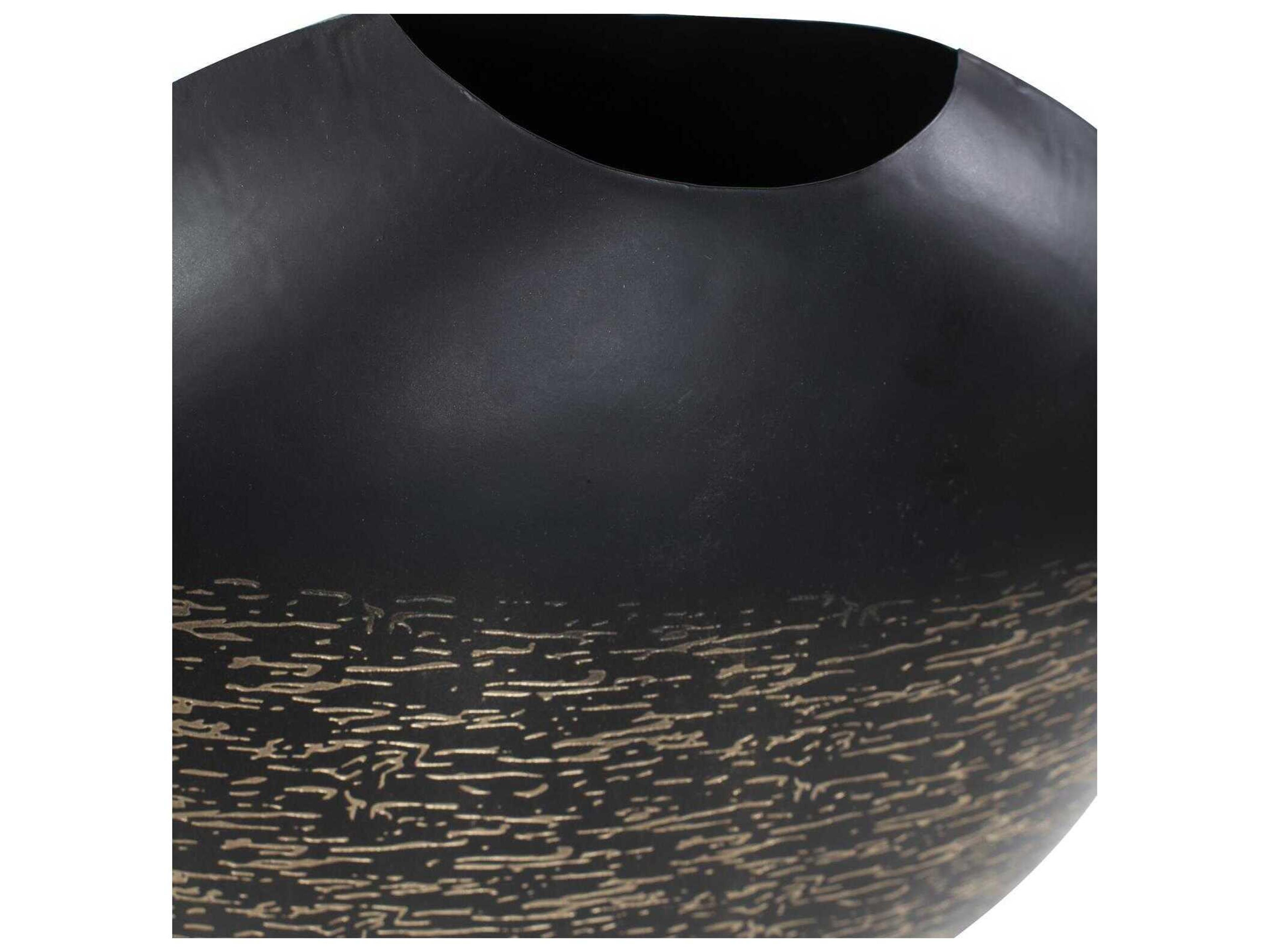 Howard Elliott Golden Thread Black Disc Vase