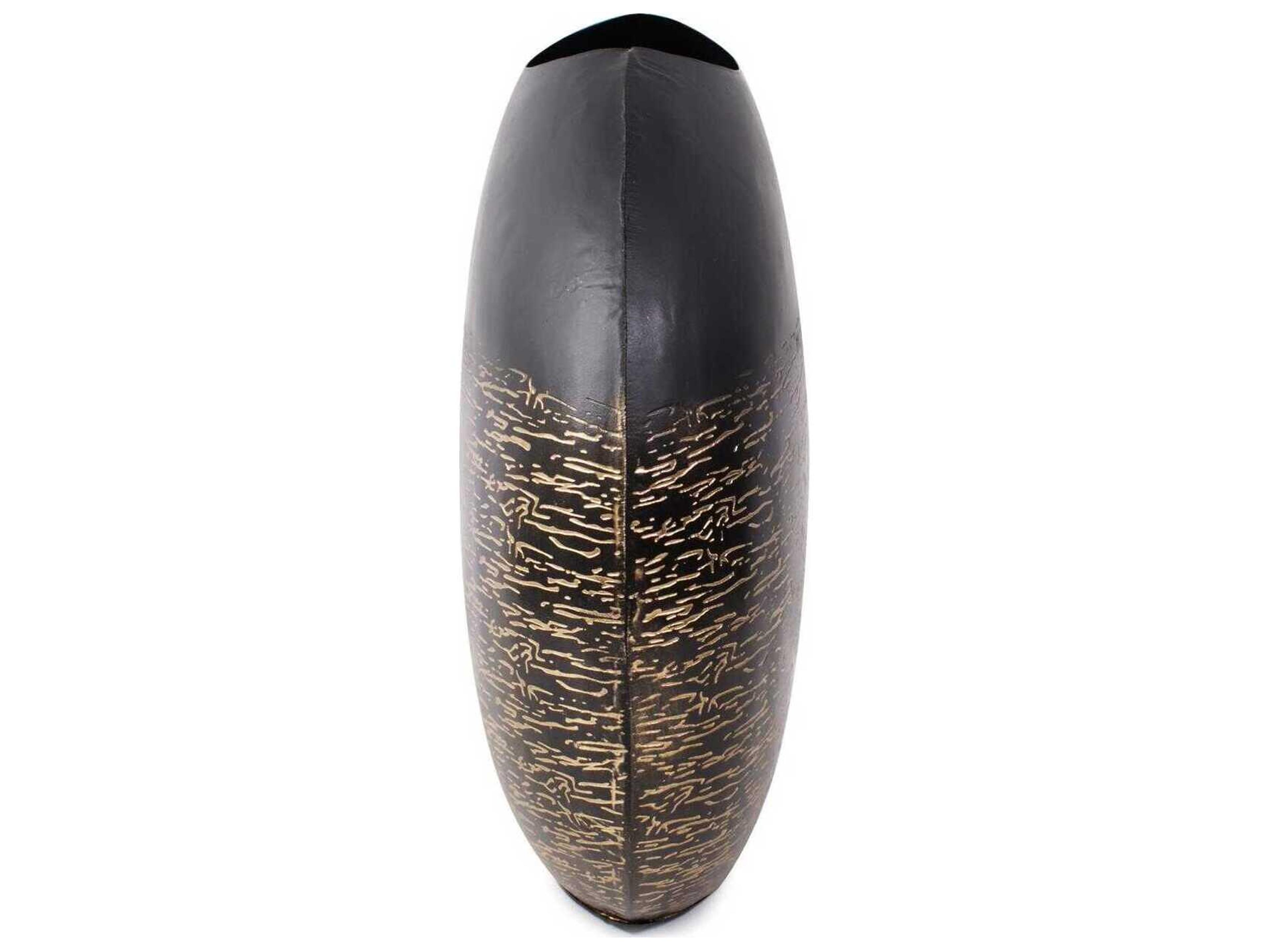 Howard Elliott Golden Thread Black Disc Vase