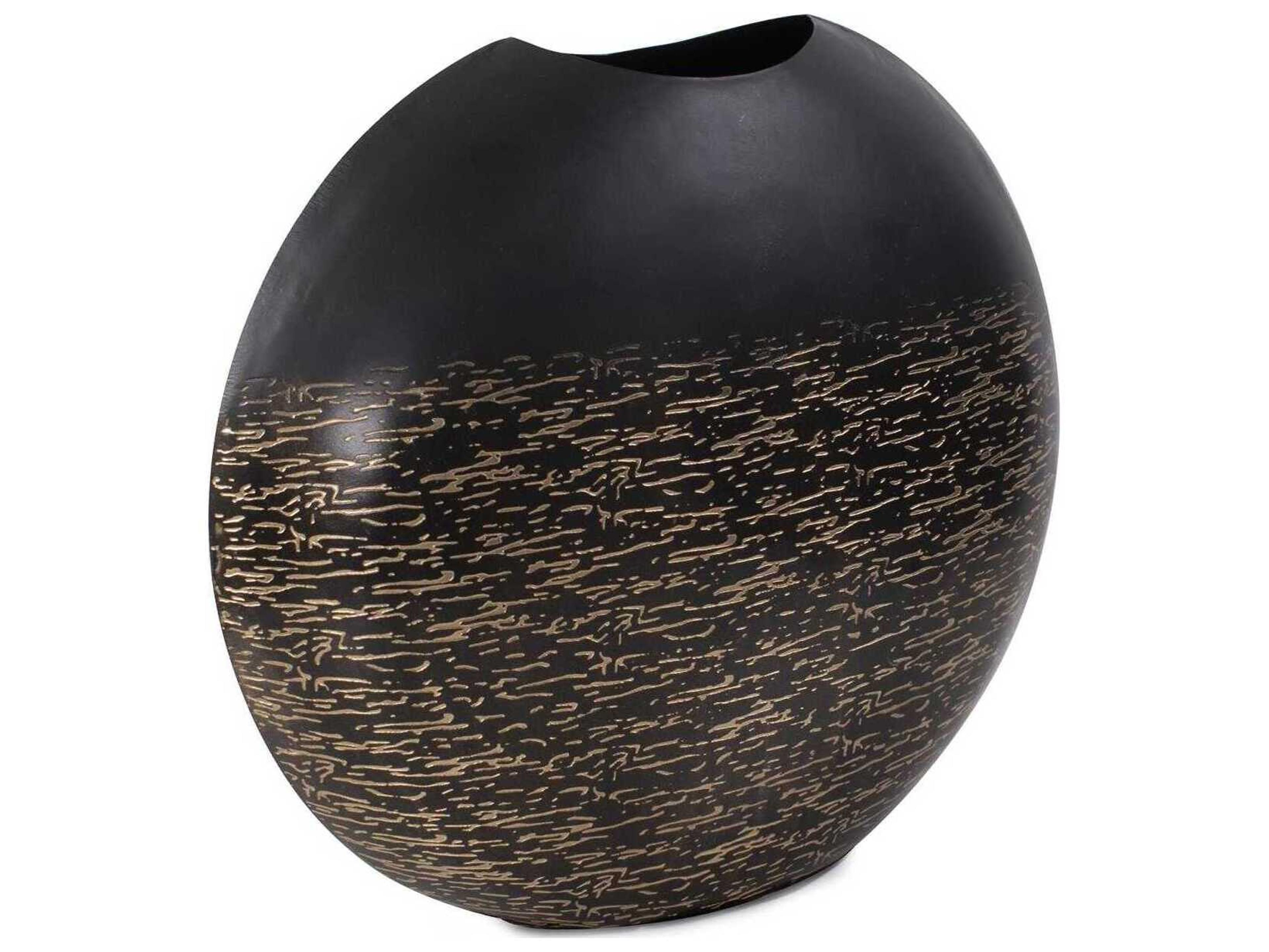 Howard Elliott Golden Thread Black Disc Vase