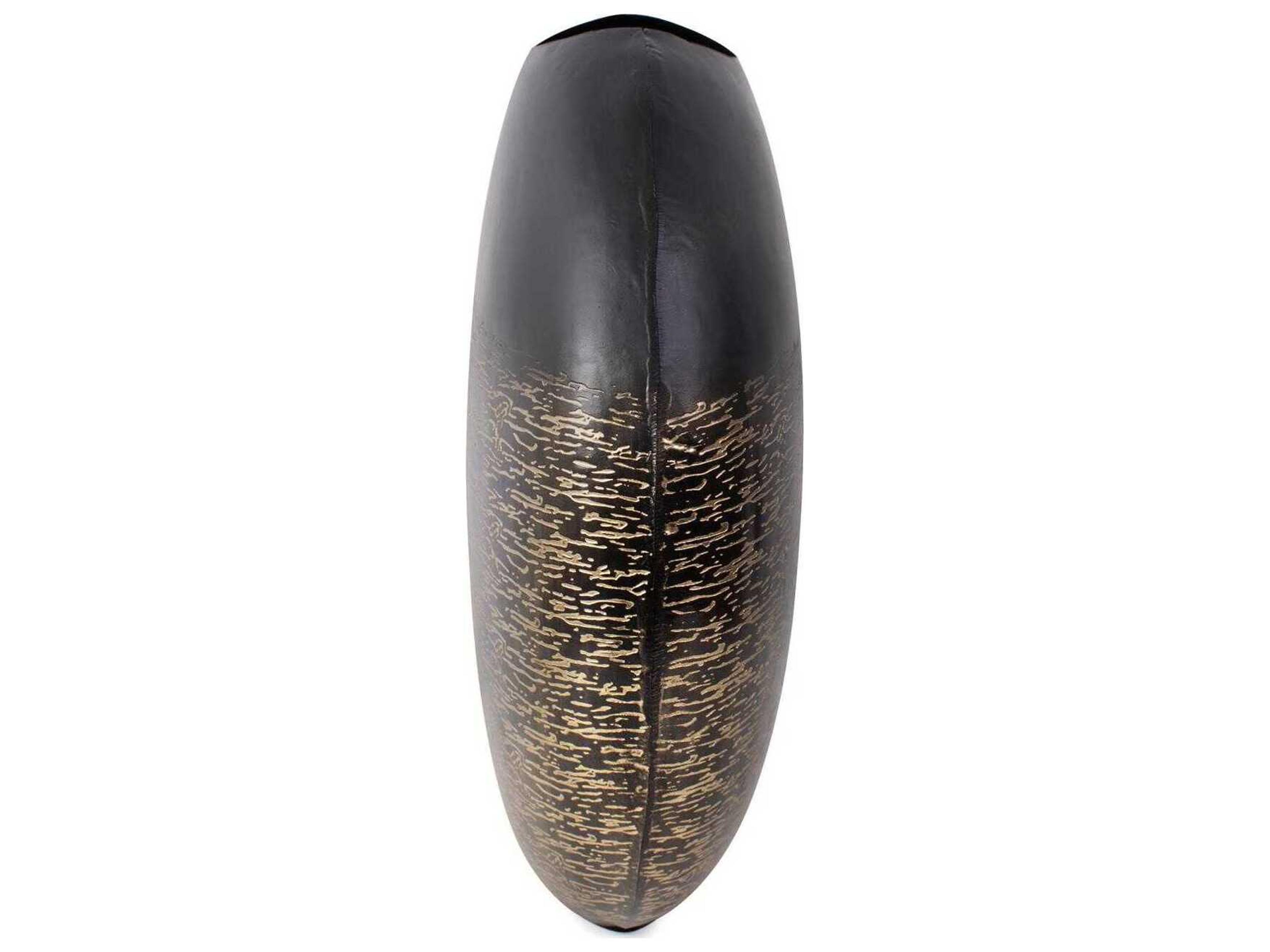 Howard Elliott Golden Thread Black Disc Vase