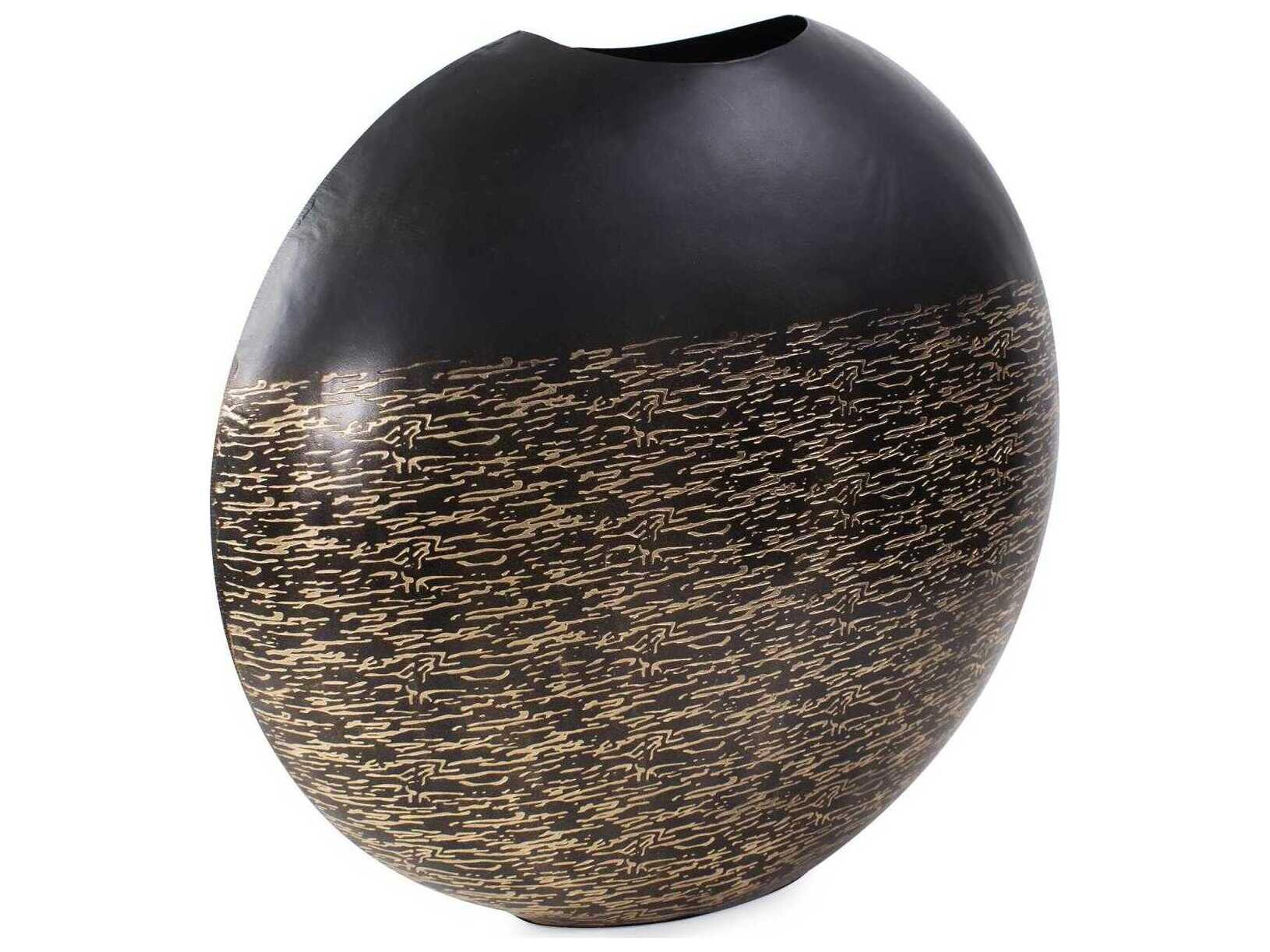Howard Elliott Golden Thread Black Disc Vase