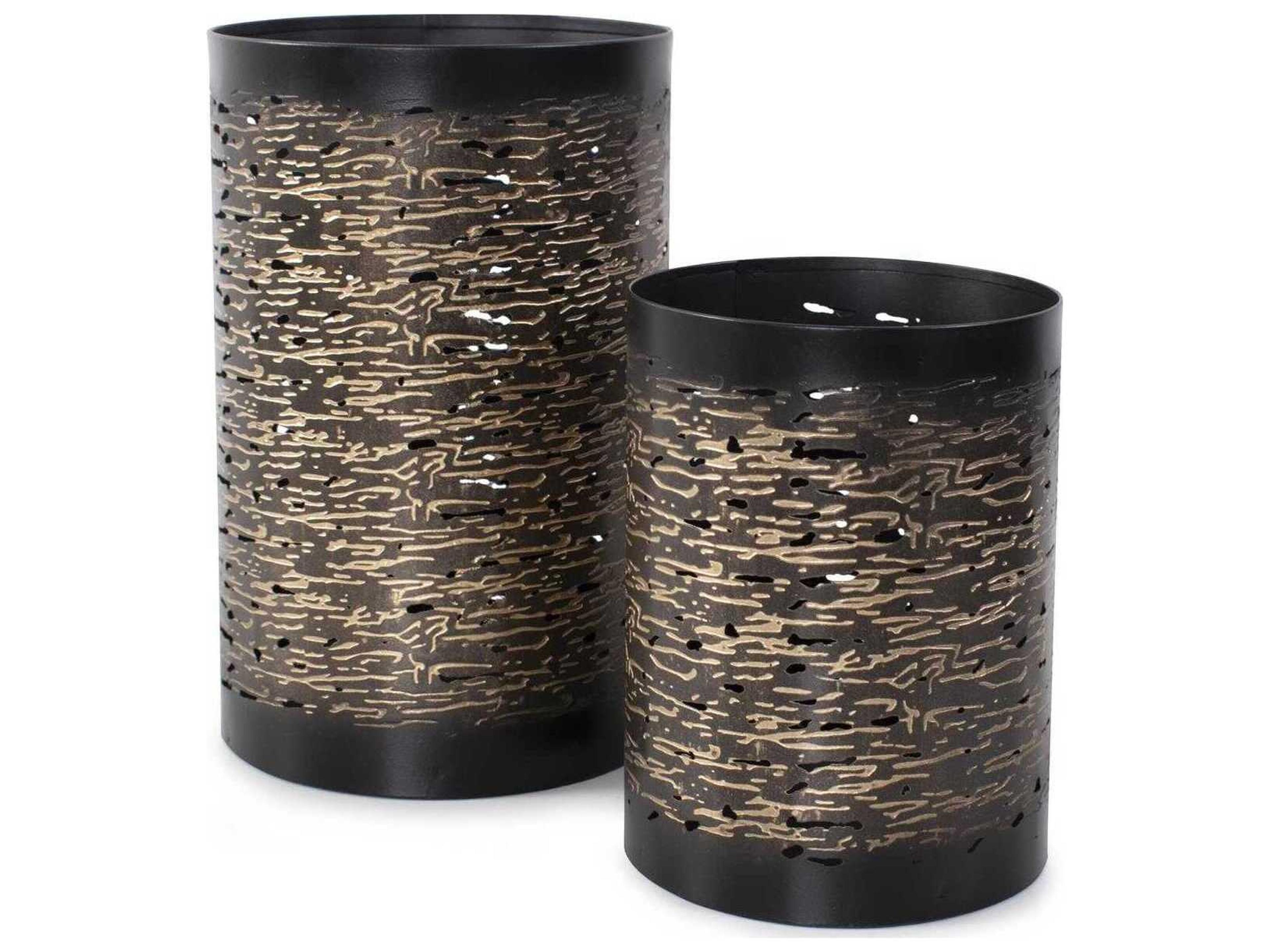 Howard Elliott Black Gold Cylindrical Candle Holder