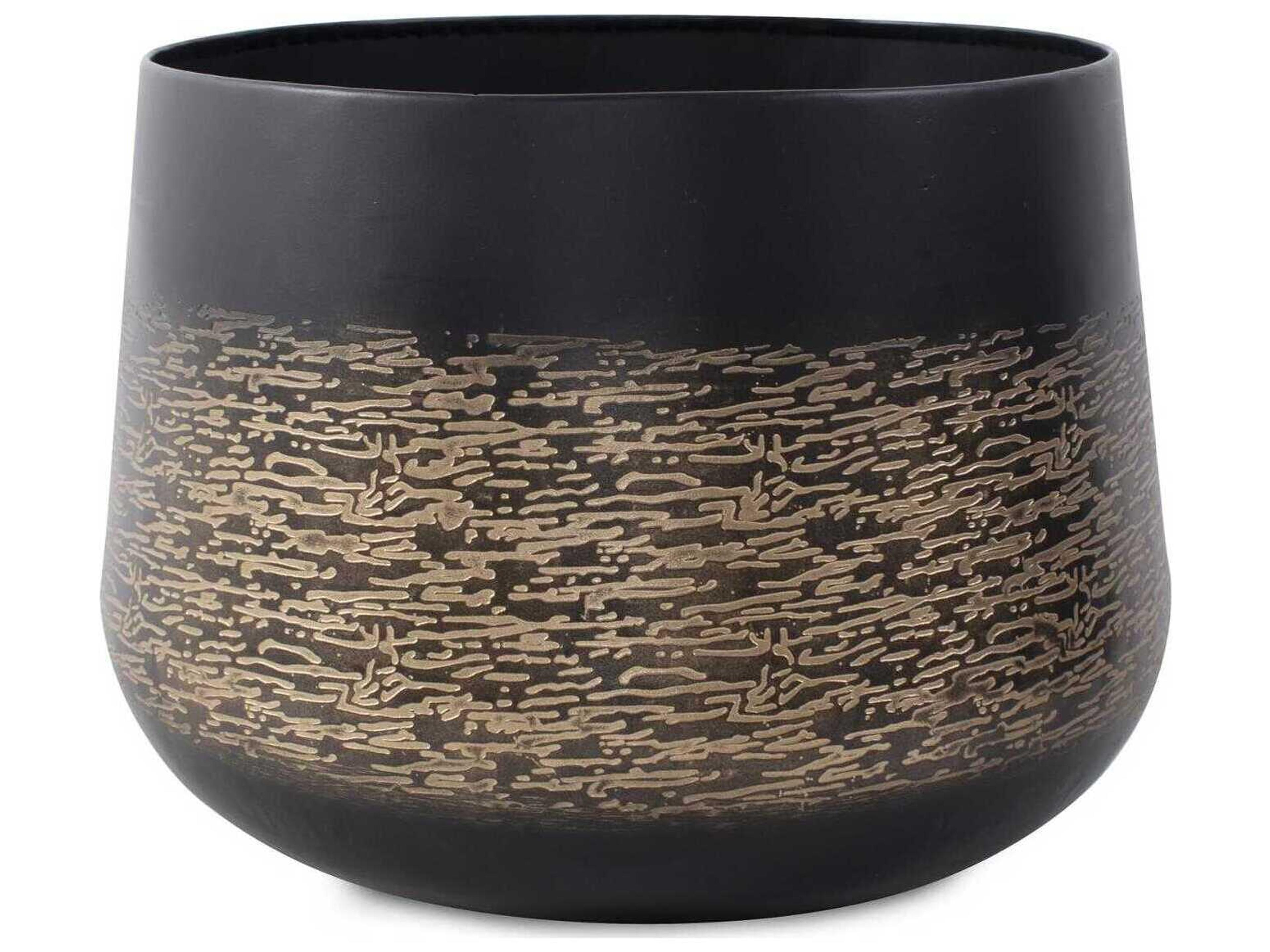 Golden Thread Black Wide Mouth Vessel