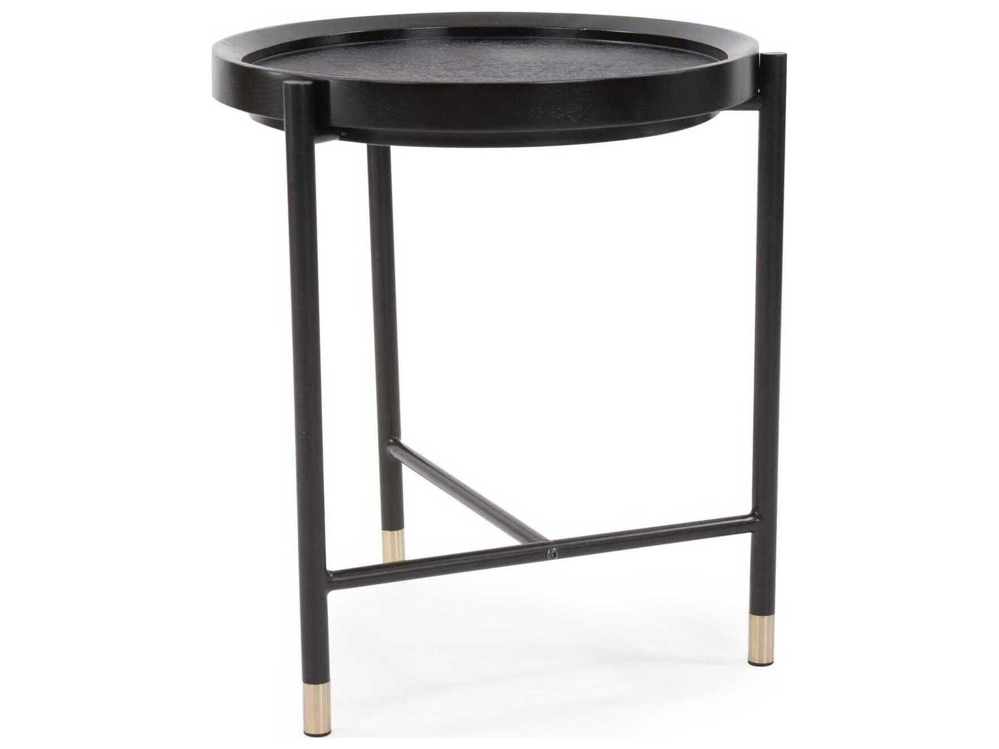 Soho Round Wood Dark Ash Brass End Table