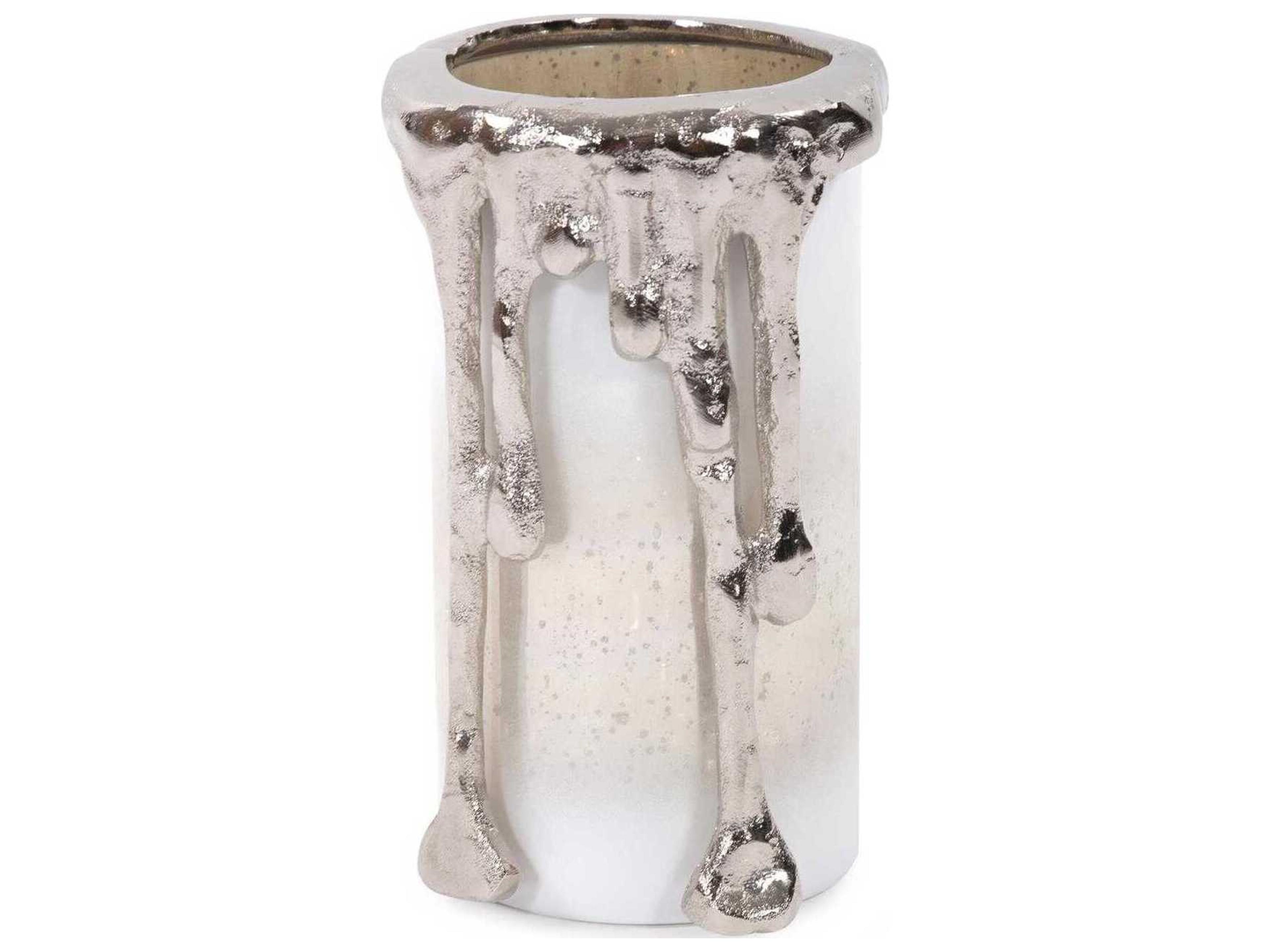 Howard Elliott Arctic Glacier Arctic Glacier Glass Pillar Holder with Aluminum Molten Top Short