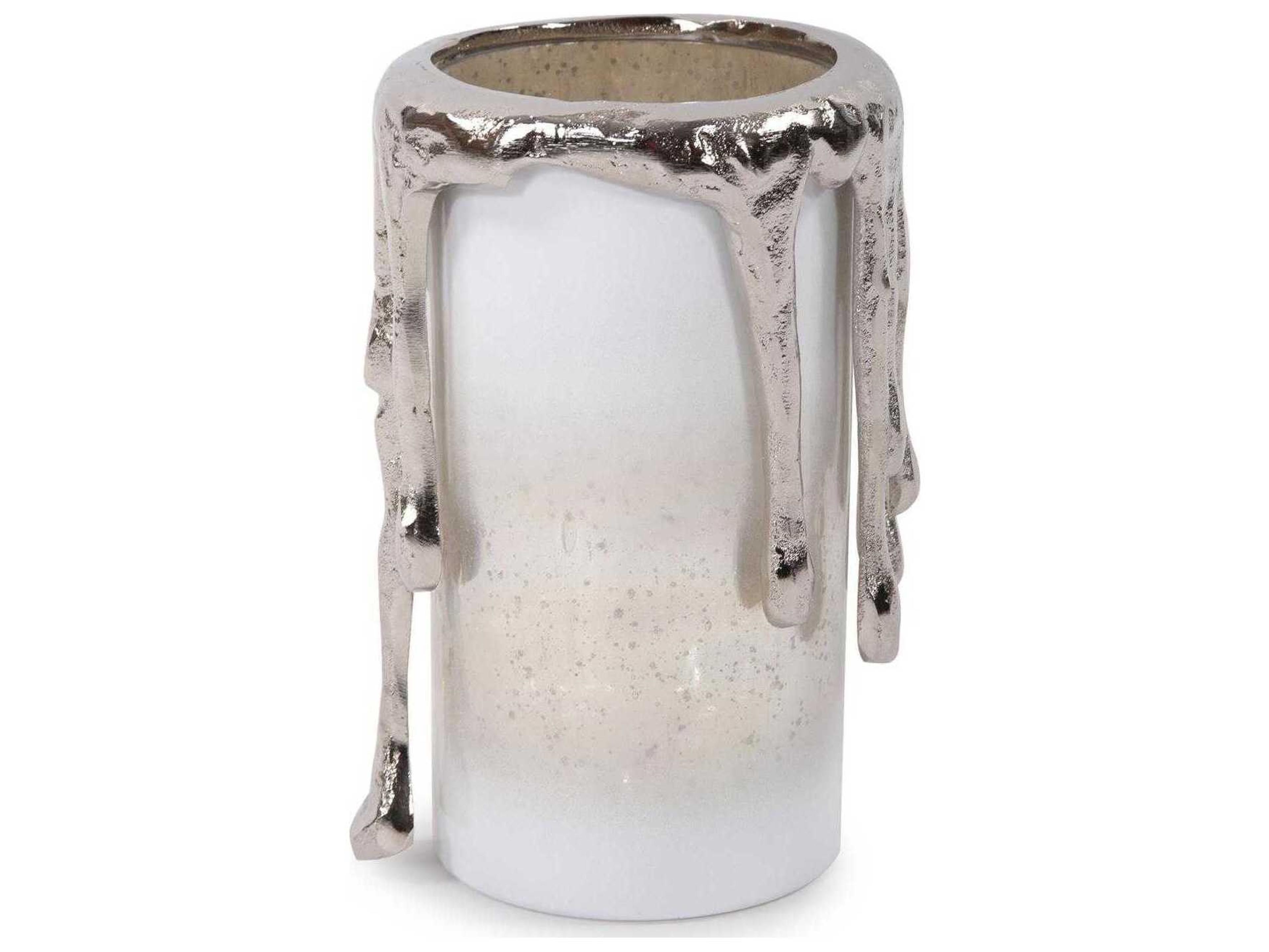 Howard Elliott Arctic Glacier Arctic Glacier Glass Pillar Holder with Aluminum Molten Top Short