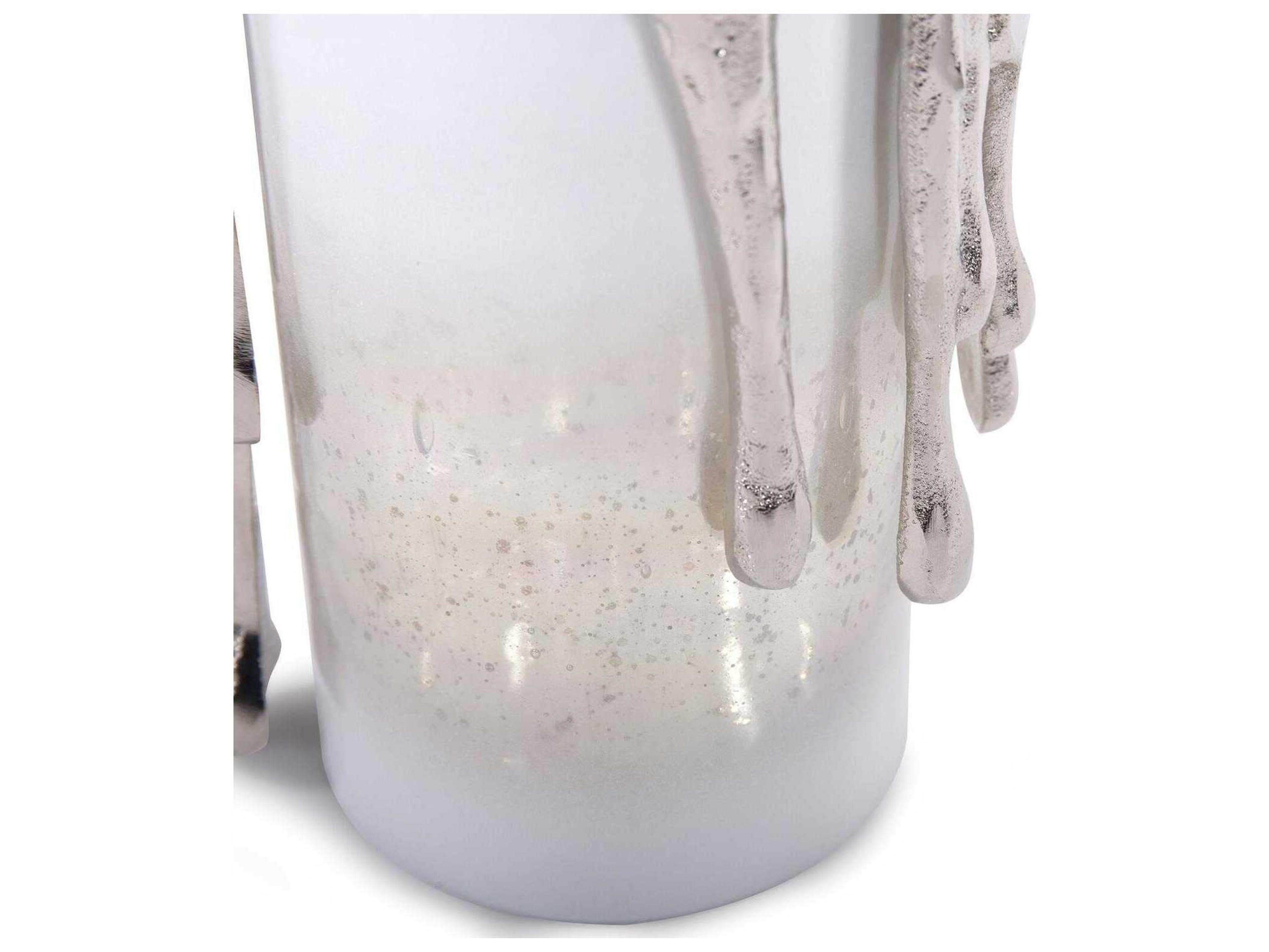 Howard Elliott Arctic Glacier Arctic Glacier Glass Pillar Holder with Aluminum Molten Top Short