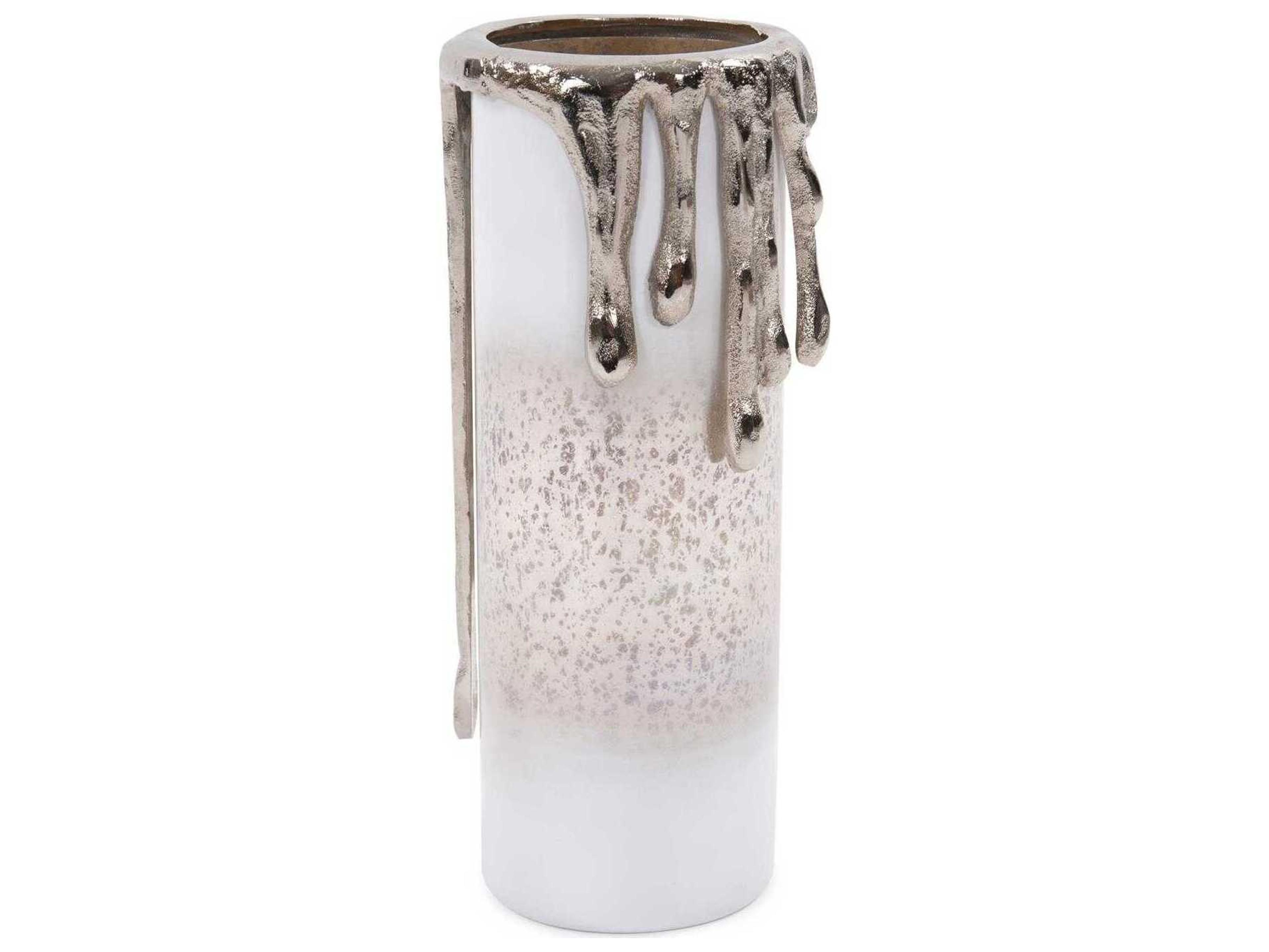 Howard Elliott Arctic Glacier Arctic Glacier Glass Pillar Holder with Aluminum Molten Top Tall