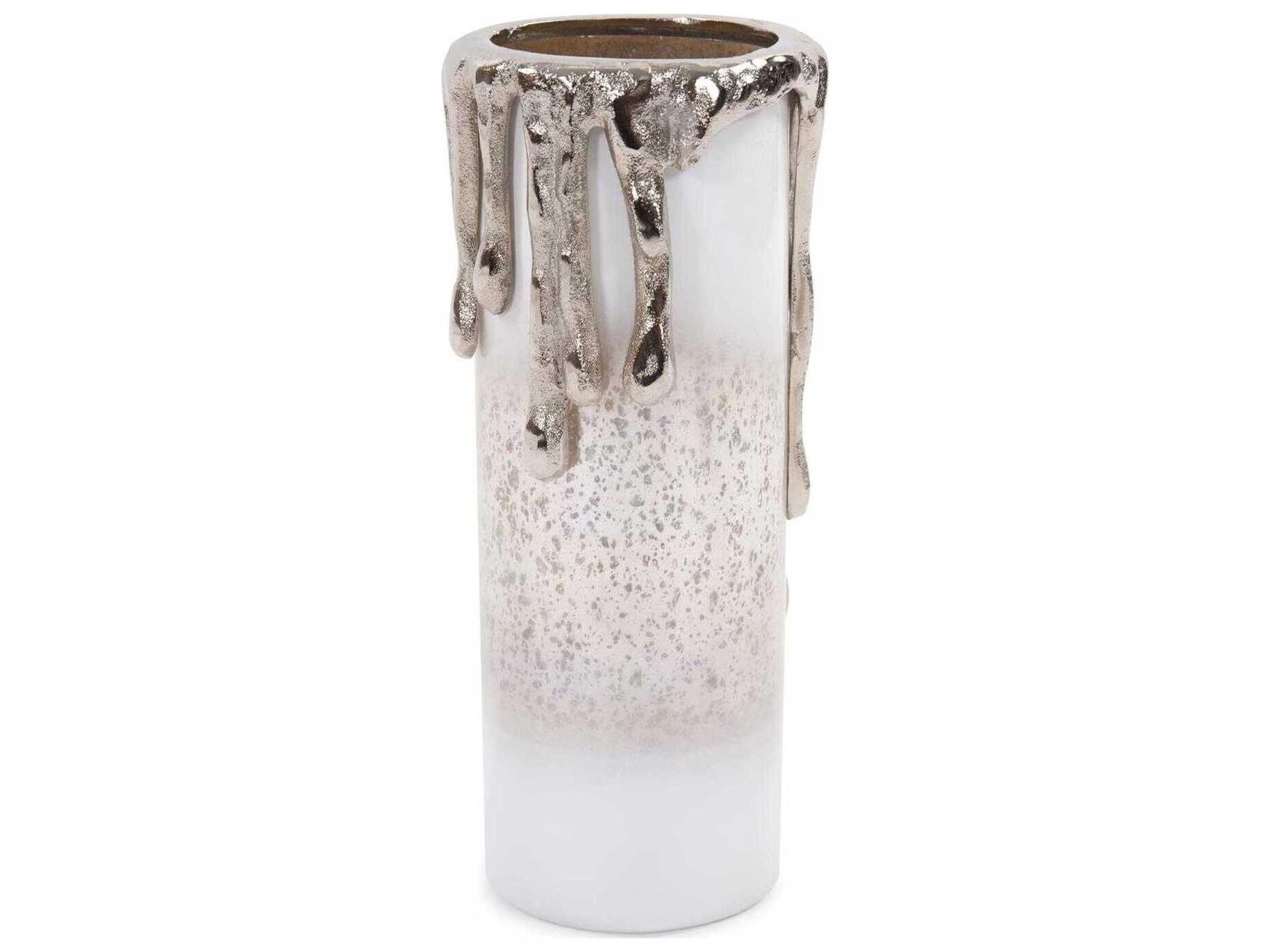 Howard Elliott Arctic Glacier Arctic Glacier Glass Pillar Holder with Aluminum Molten Top Tall
