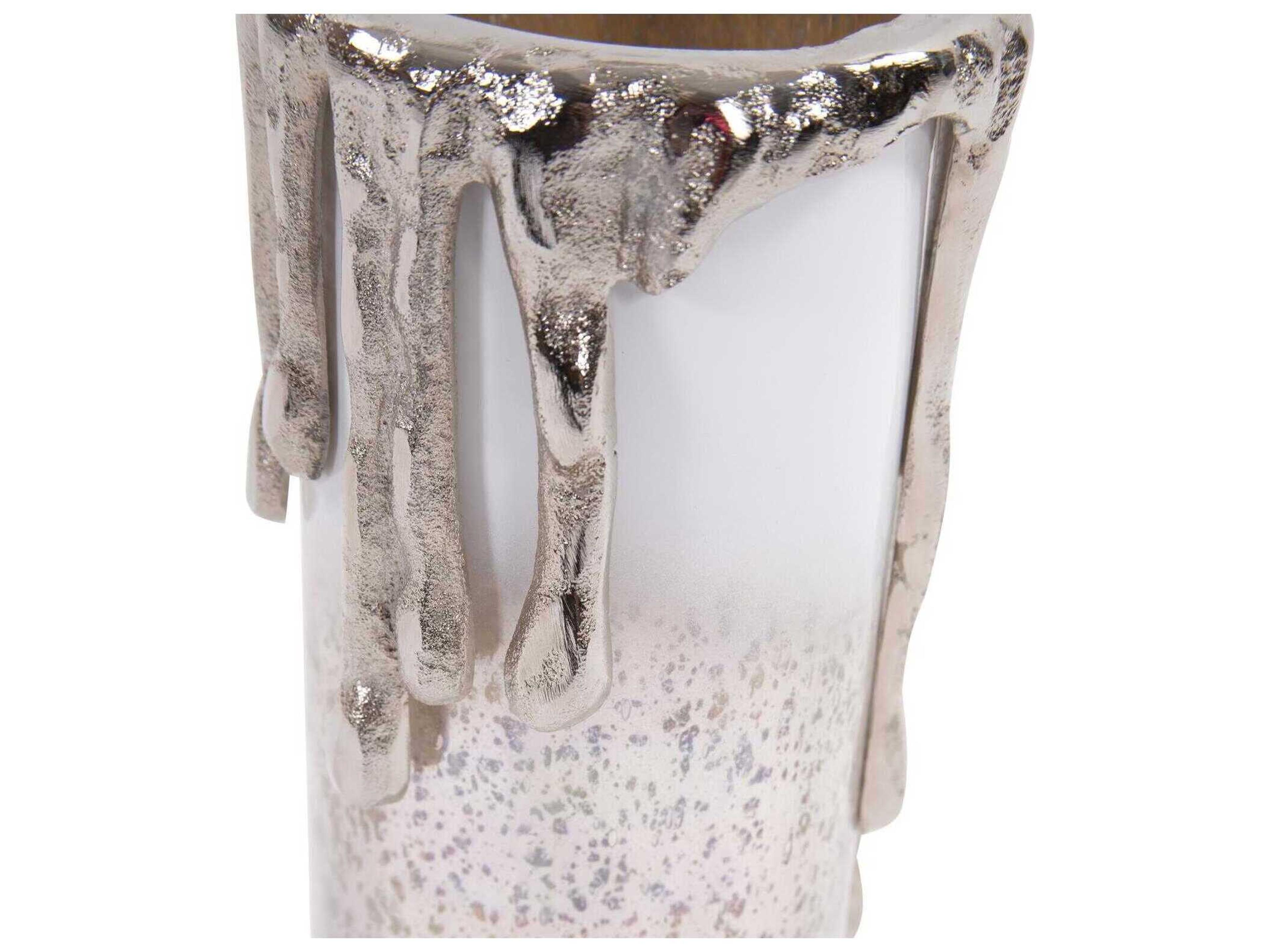 Howard Elliott Arctic Glacier Arctic Glacier Glass Pillar Holder with Aluminum Molten Top Tall