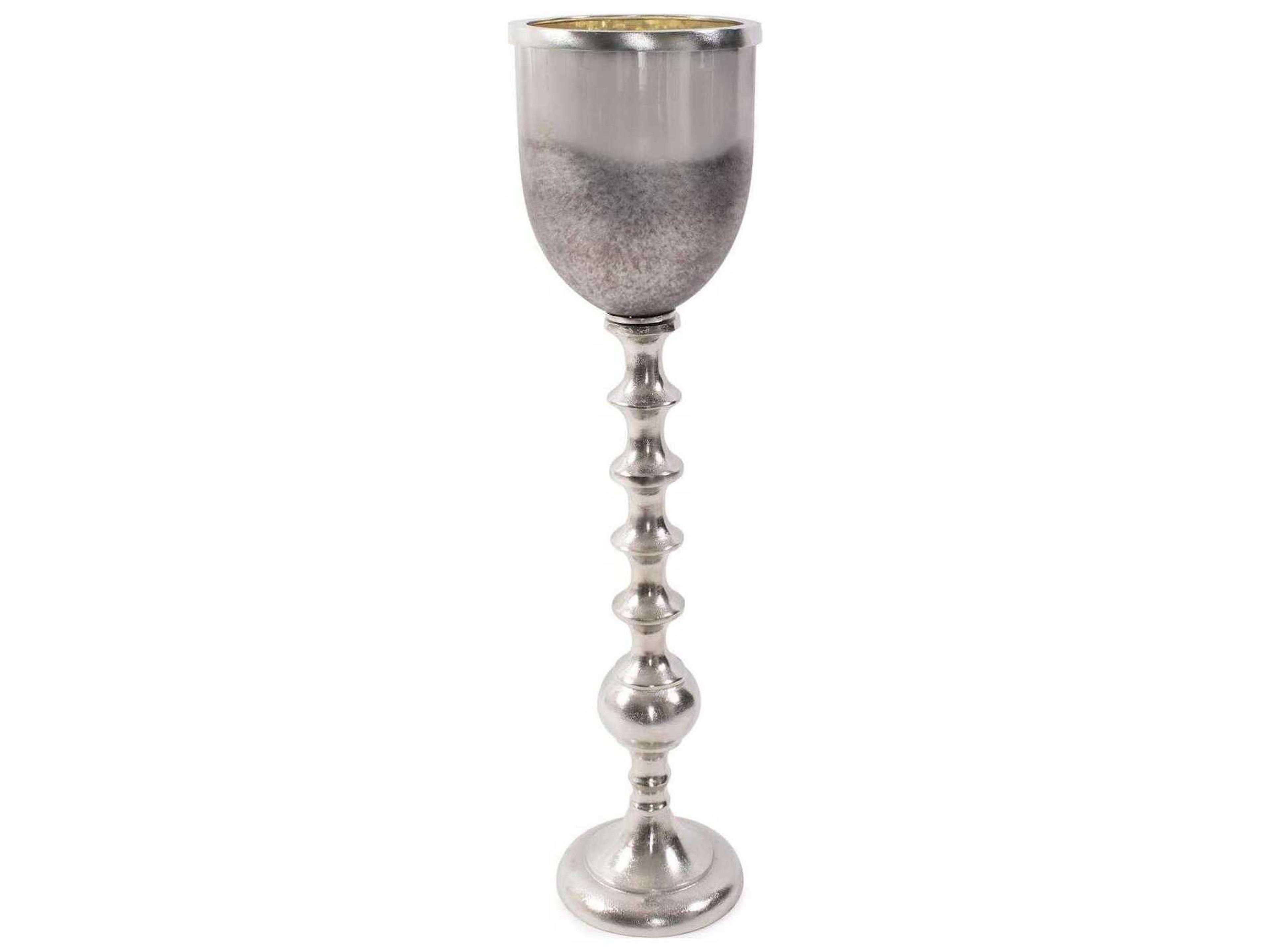 Howard Elliott Black Diamond Glass Chalise on a Nickel Turned Metal Stand