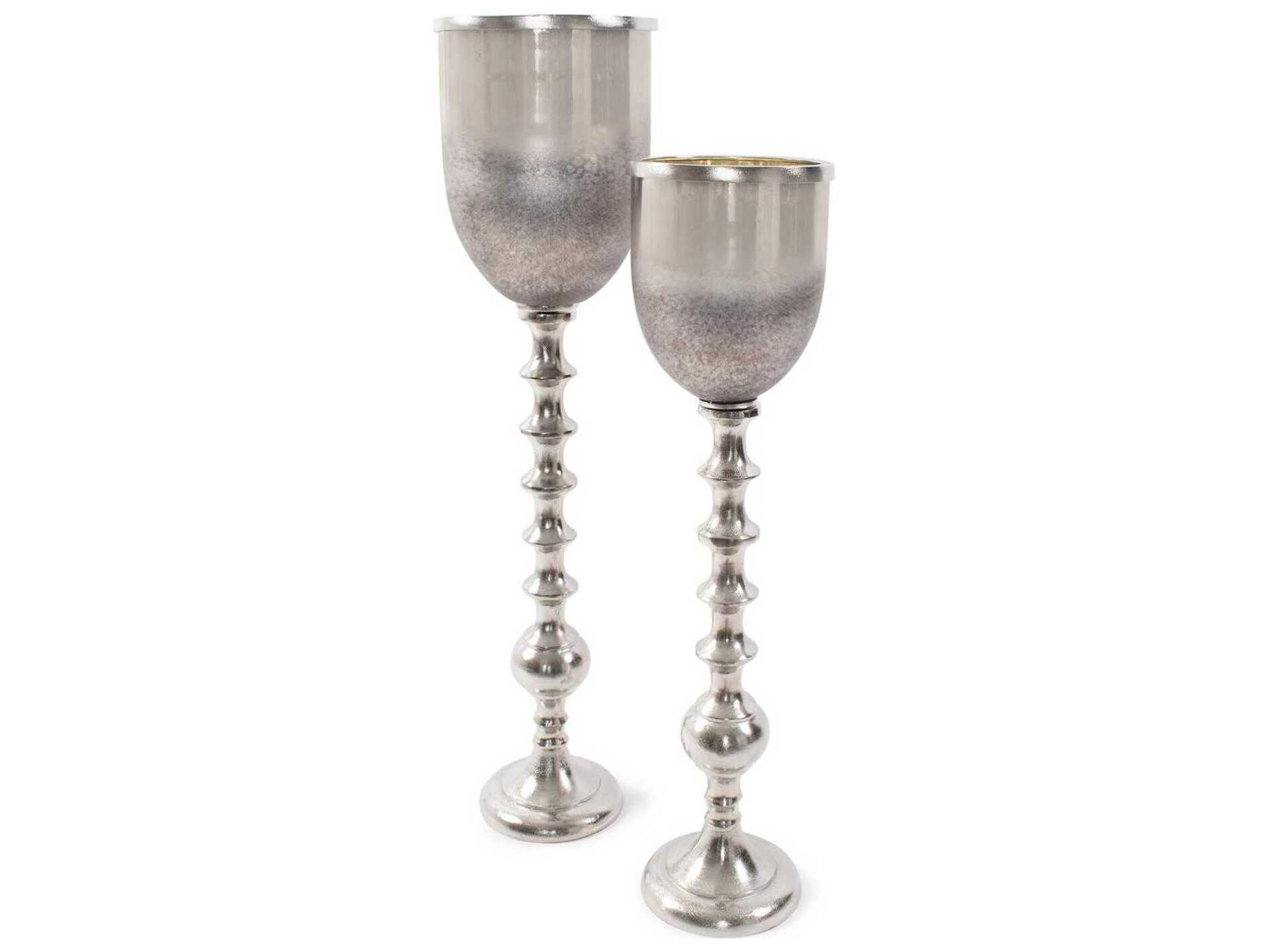 Howard Elliott Black Diamond Glass Chalise on a Nickel Turned Metal Stand