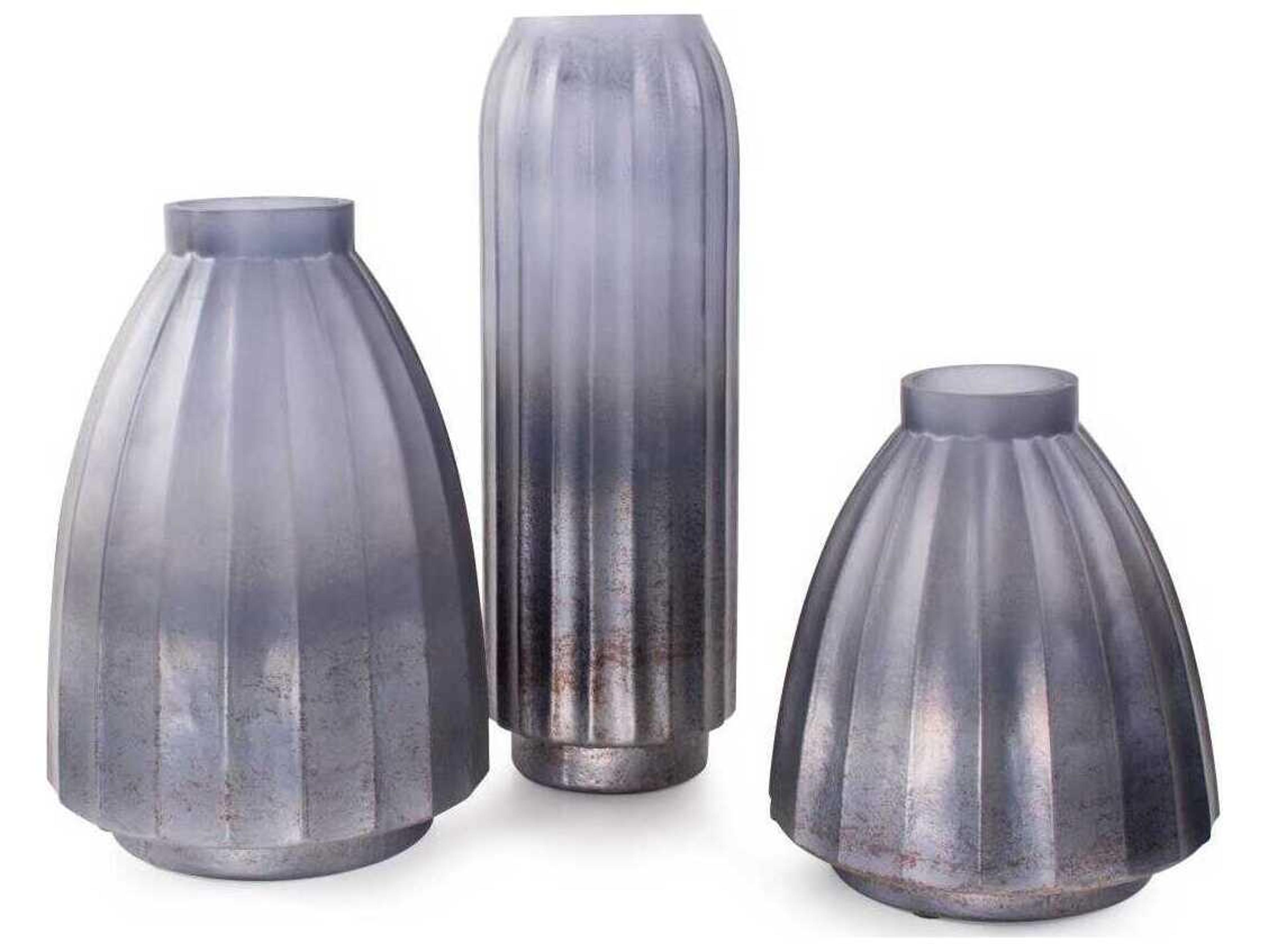 Howard Elliott Cool Ice Blue Ribbed Cylindrical Vessel