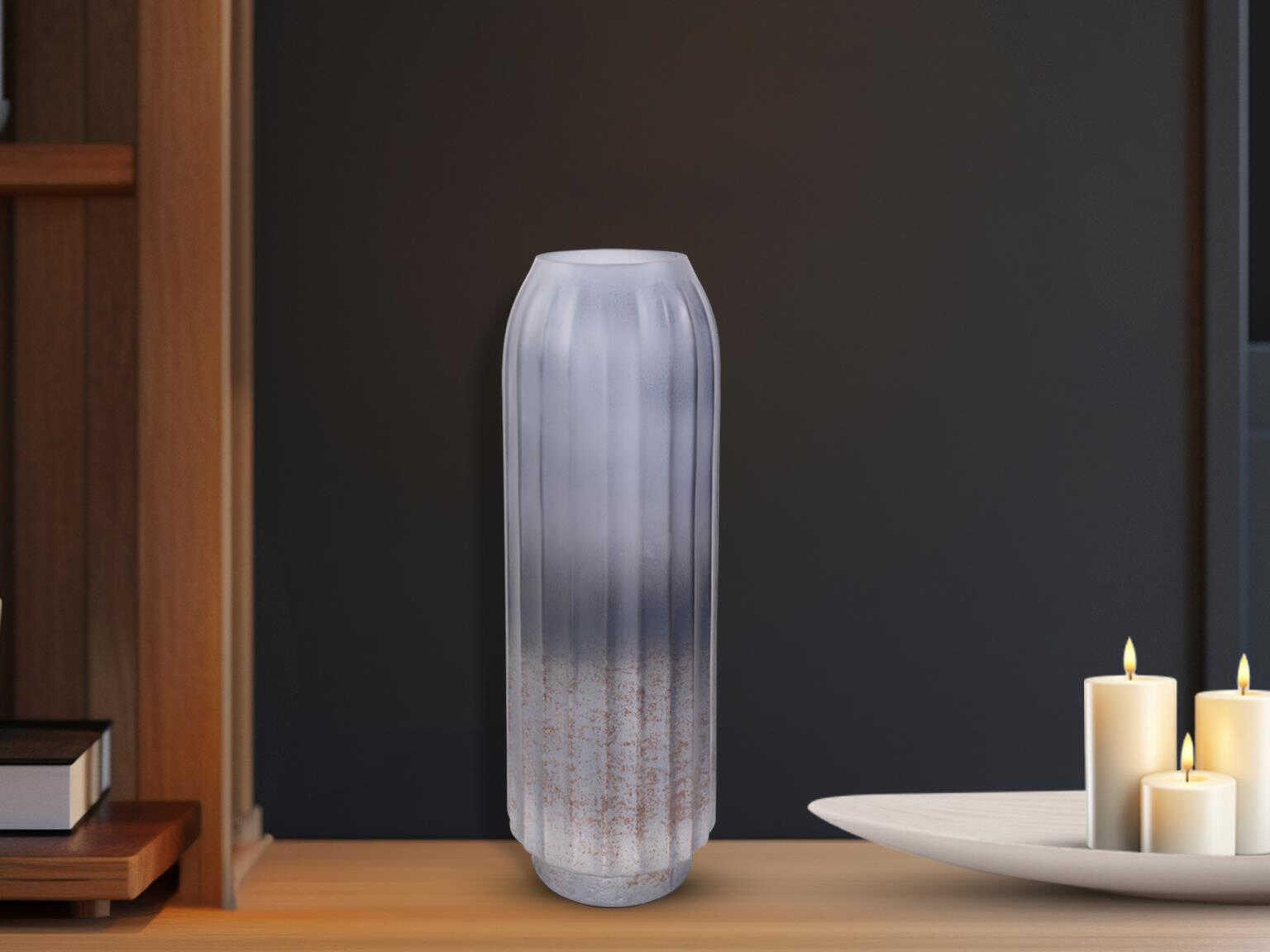 Howard Elliott Cool Ice Blue Ribbed Cylindrical Vessel