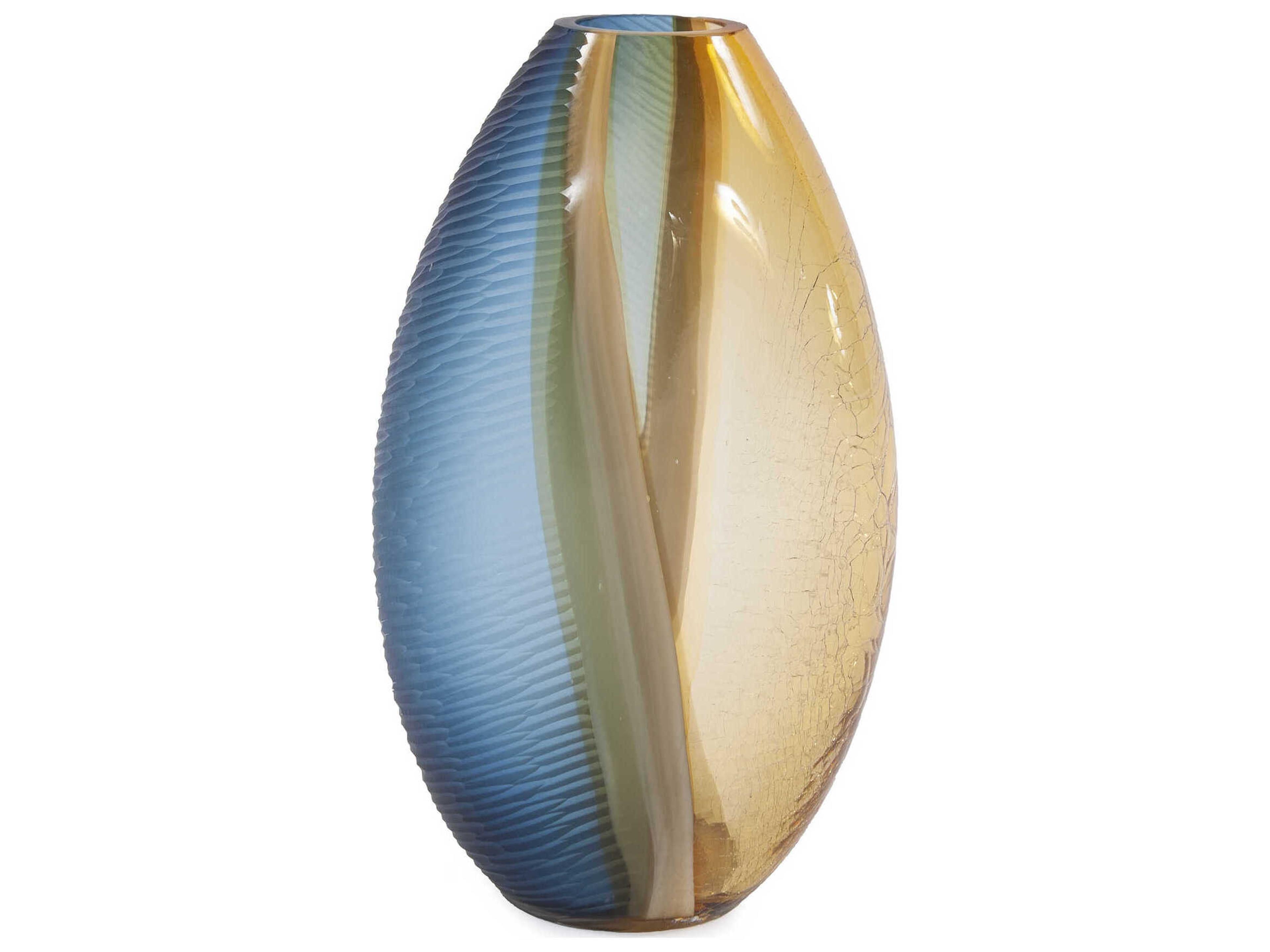Mirina Hand Blown Blue Amber Vase