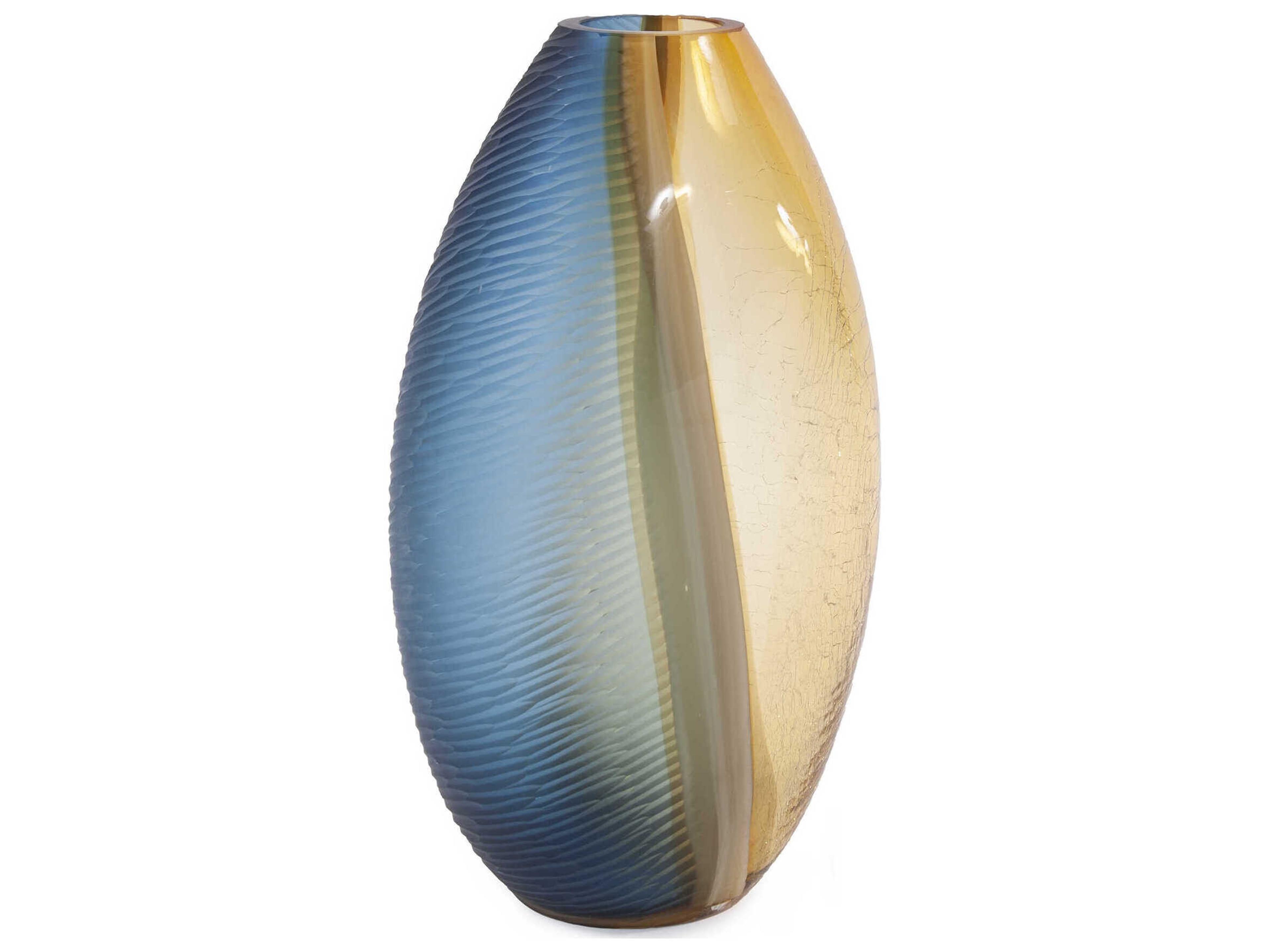 Howard Elliott Mirina Hand Blown Blue Amber Vase