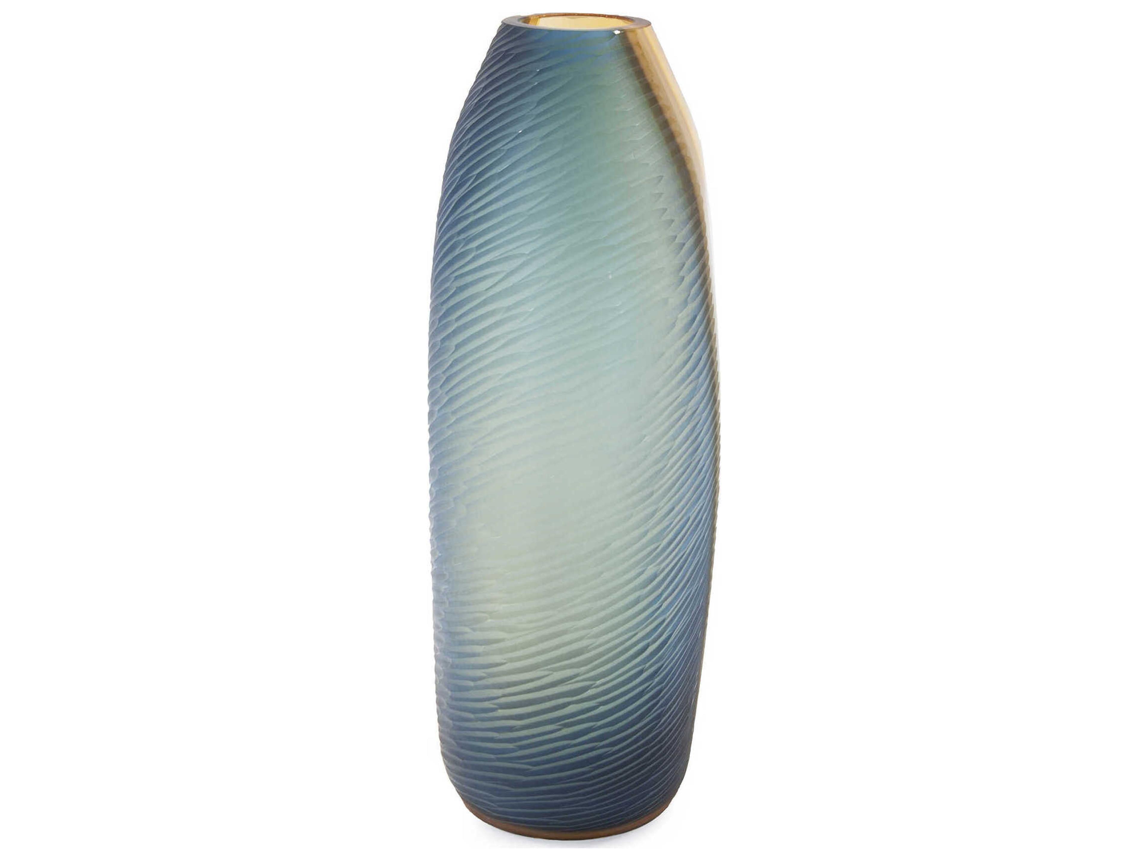 Howard Elliott Mirina Hand Blown Blue Amber Vase