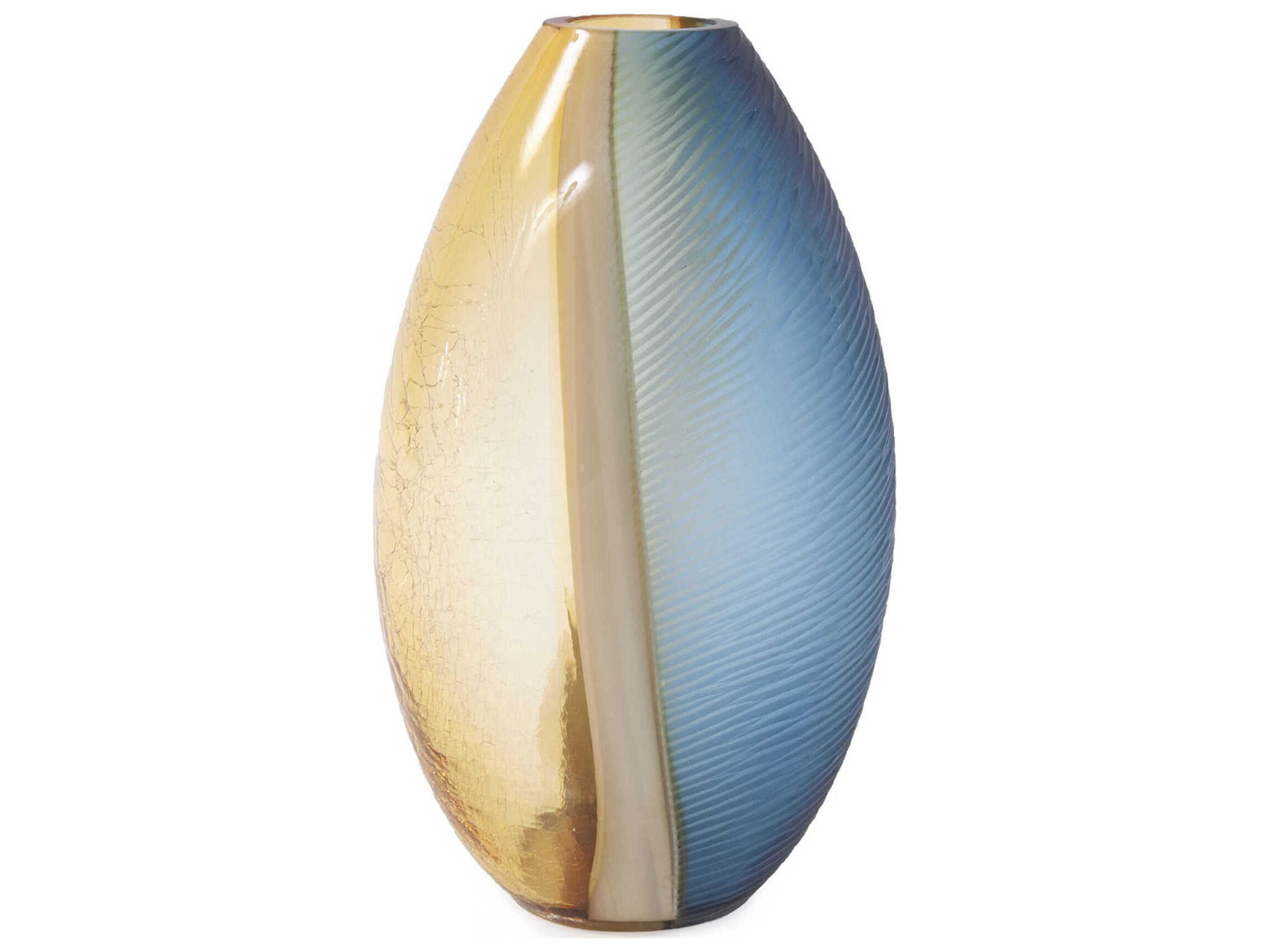 Howard Elliott Mirina Hand Blown Blue Amber Vase