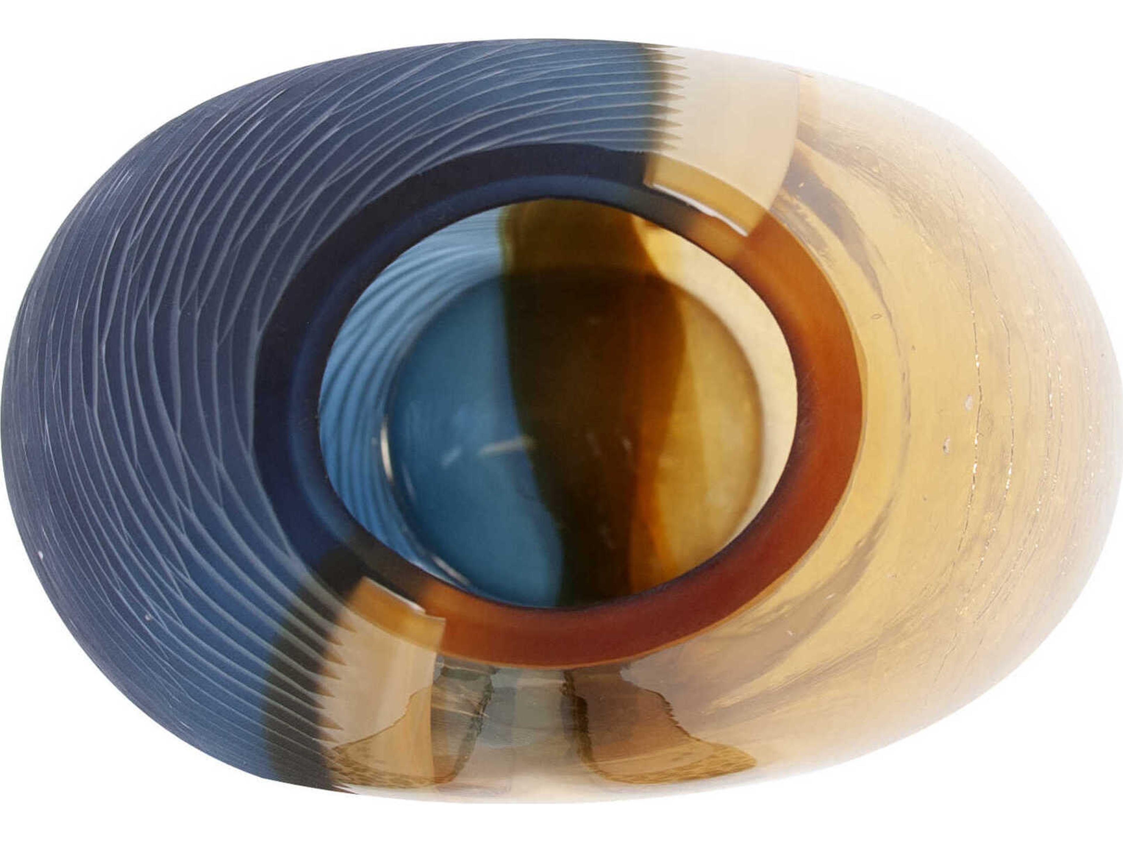 Howard Elliott Mirina Hand Blown Blue Amber Vase