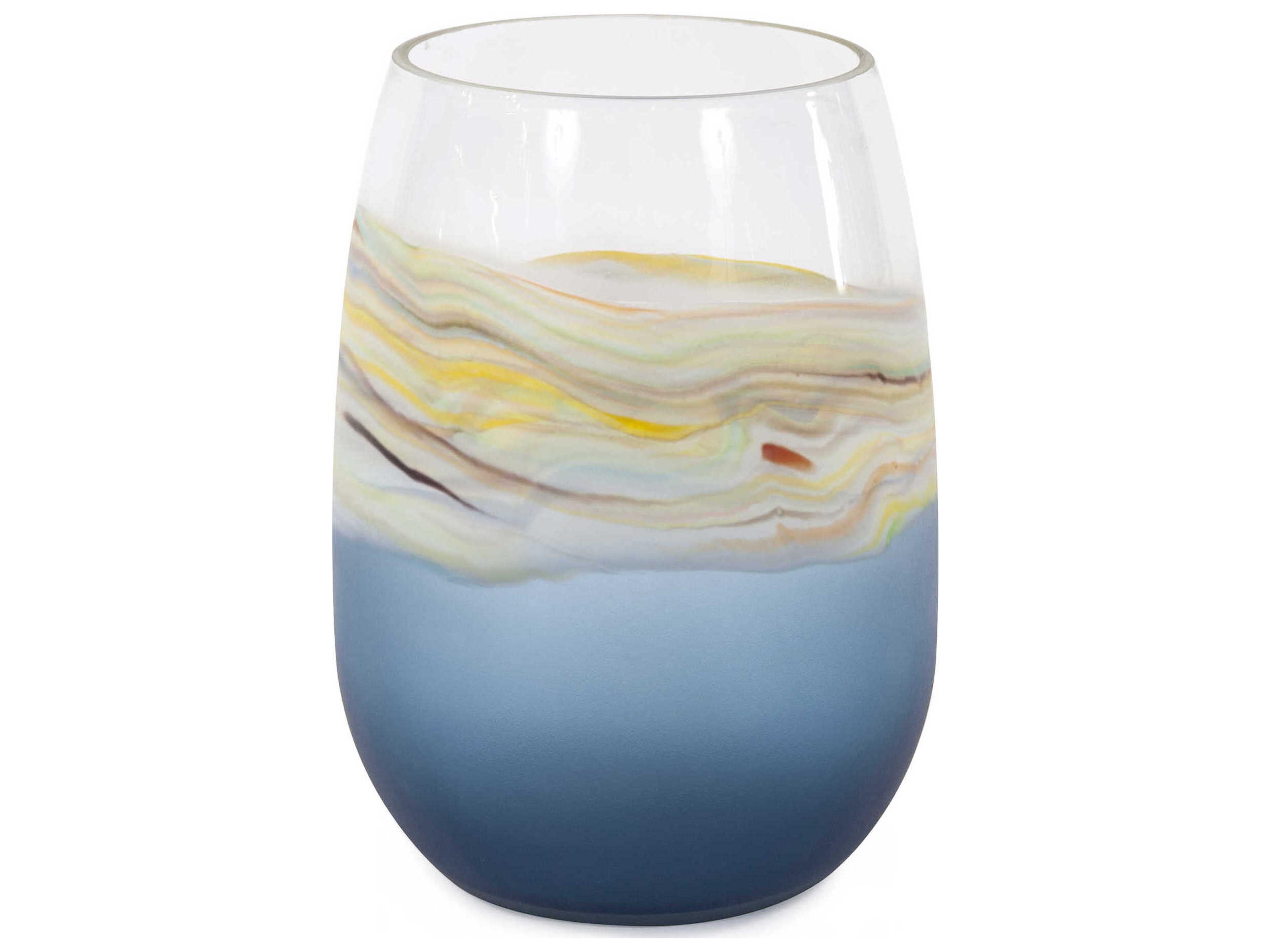 Cyprus Blue Amber Wide Mouth Hand Blown Glass Vase