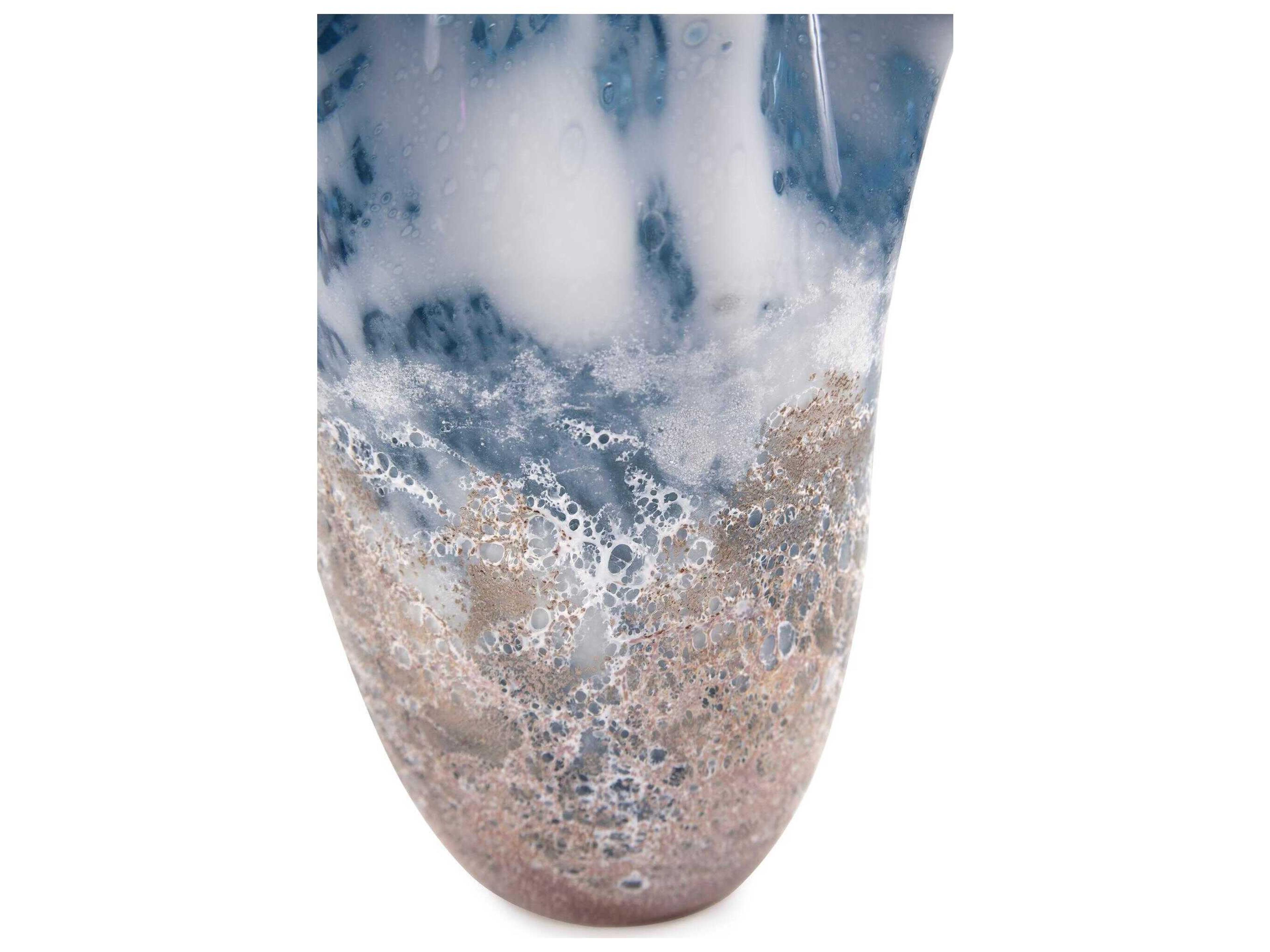 Howard Elliott Baltic Blue White Beige Ruffled Vase