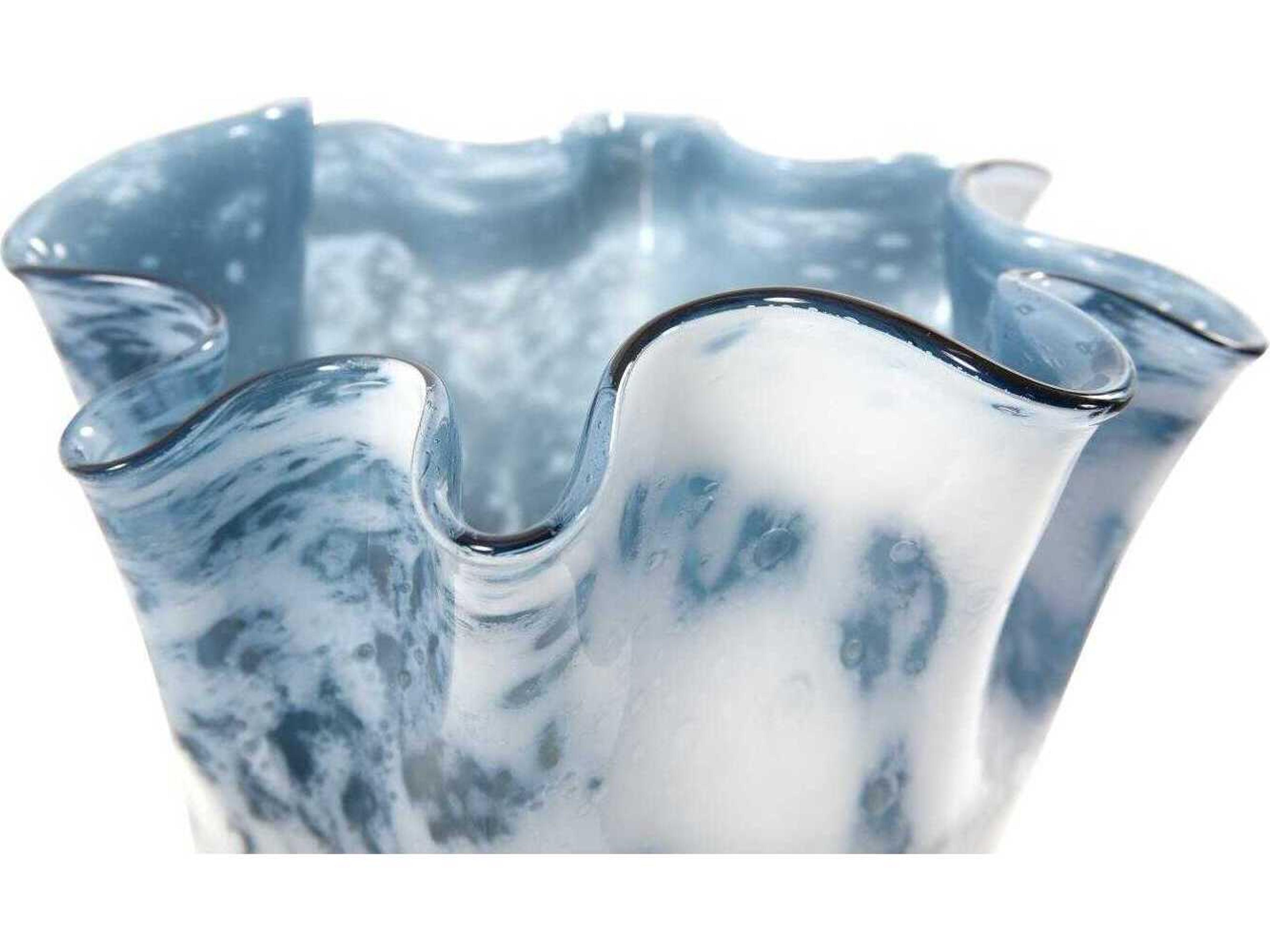 Howard Elliott Baltic Blue White Beige Ruffled Vase